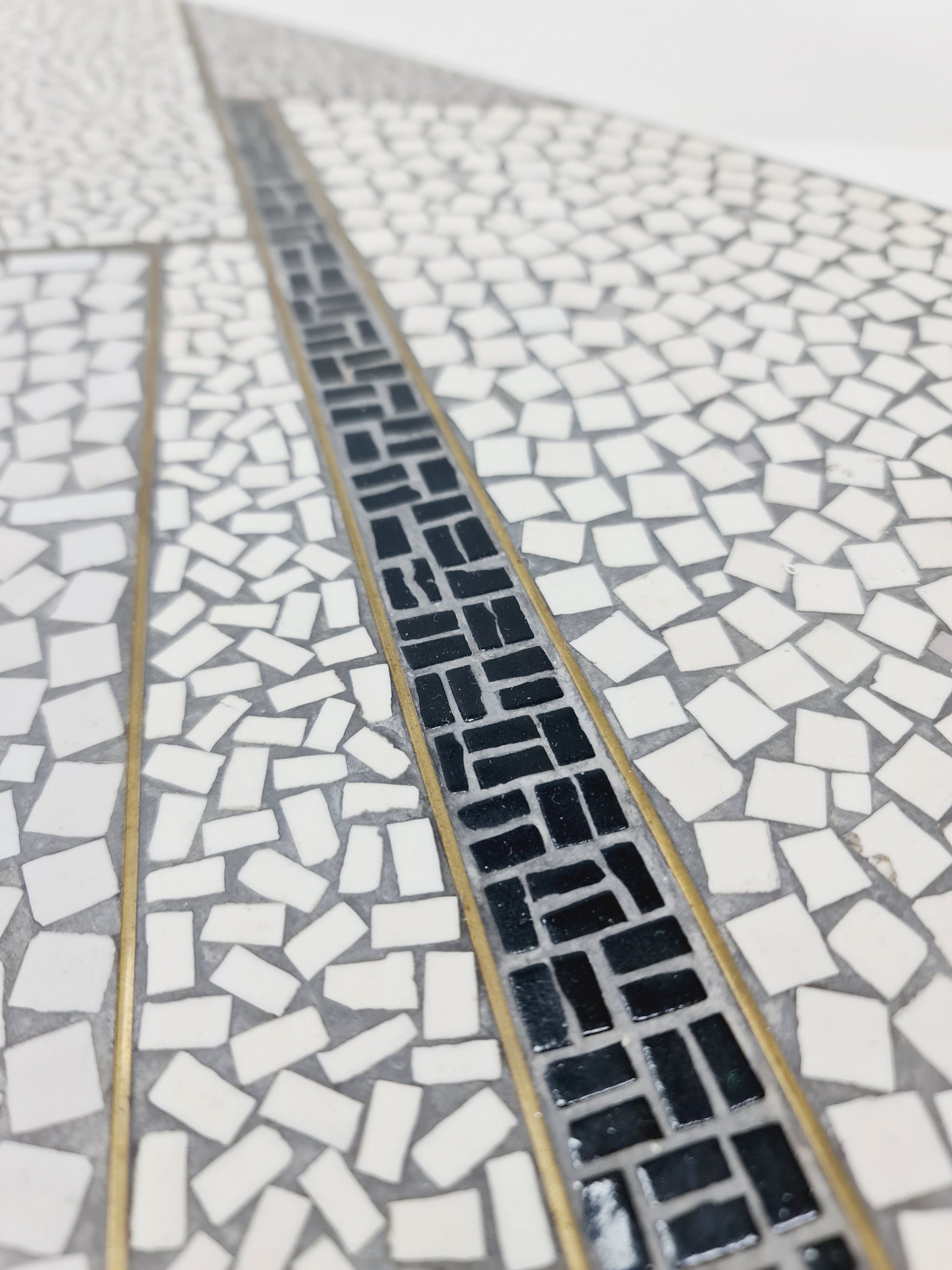 Unique mosaic & solid brass coffee table by Berthold Muller, 1950s