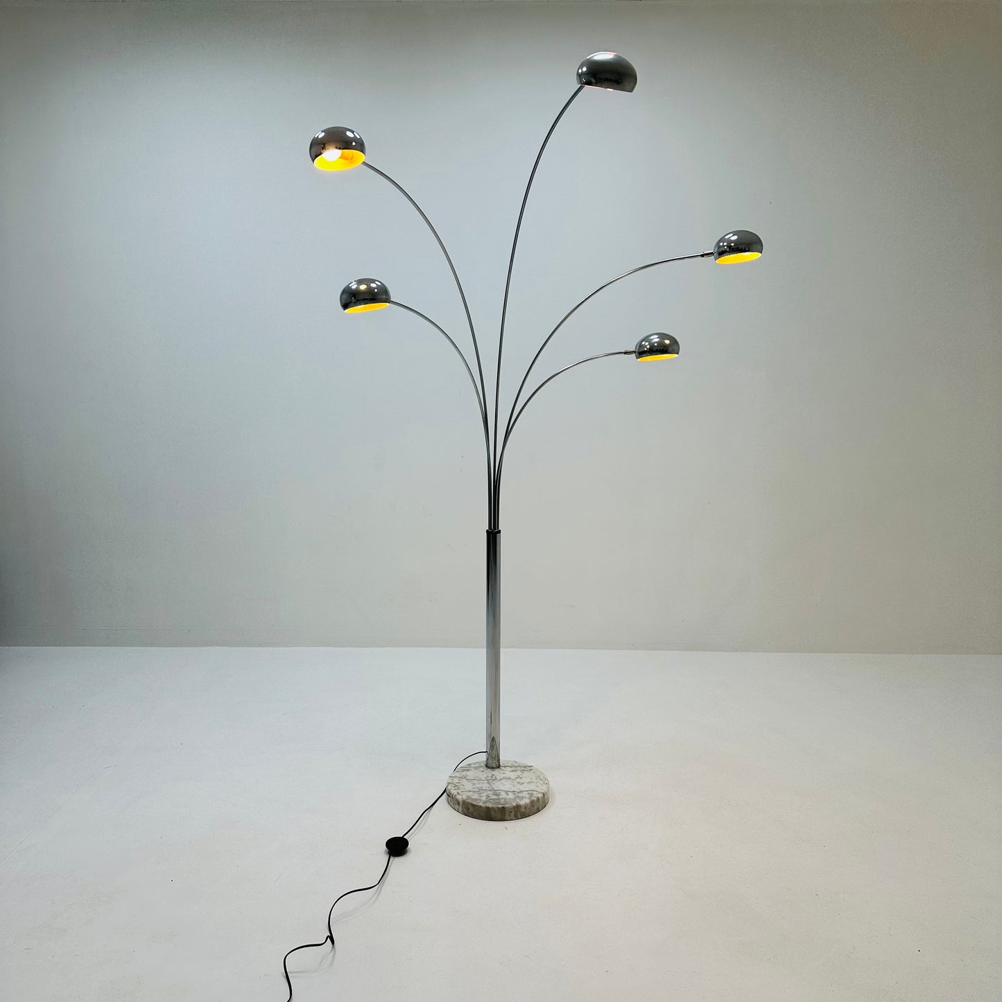 Mid century arch floor lamp Christian Koban chrome and Carrara marble for Dom Germany 1970s