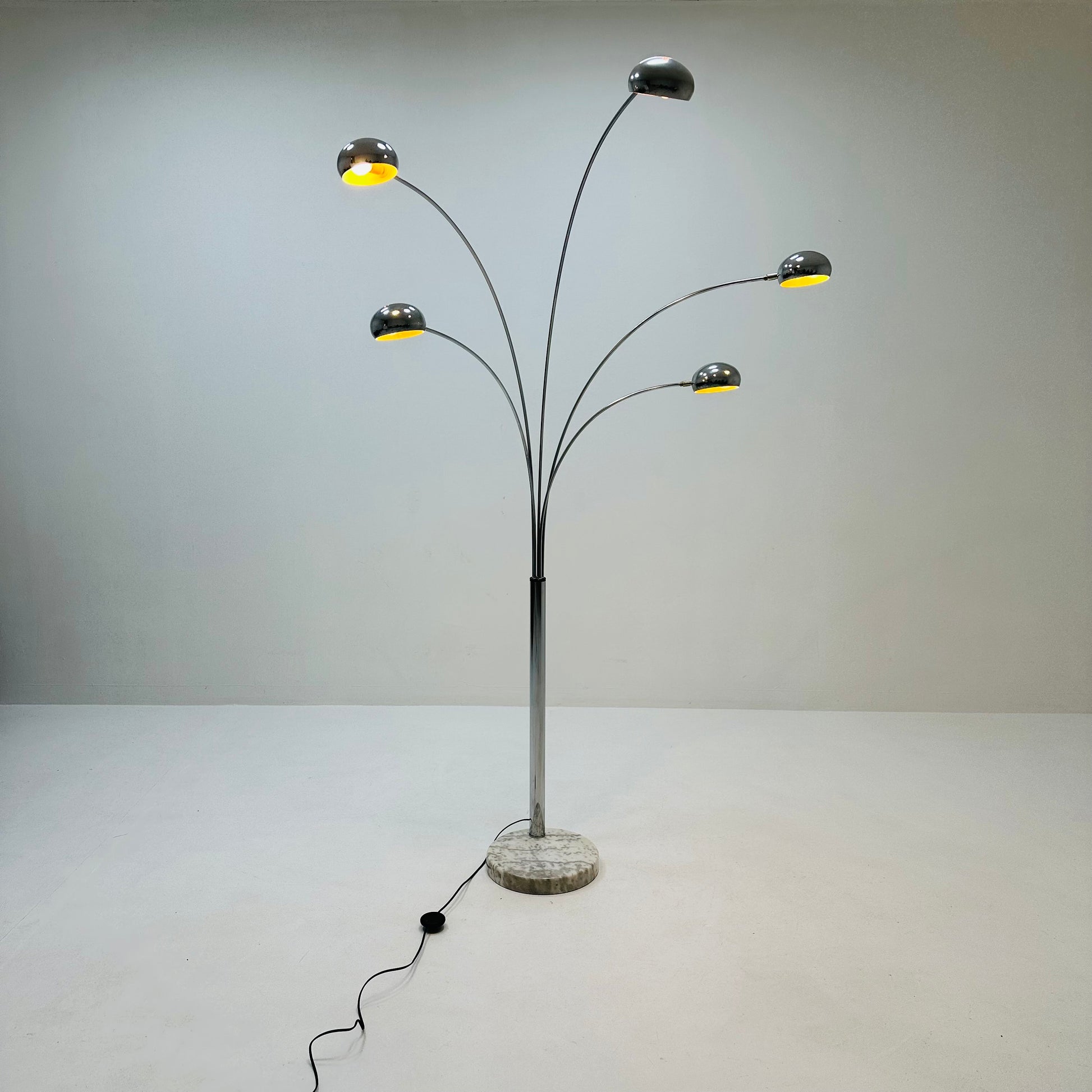 Mid century arch floor lamp Christian Koban chrome and Carrara marble for Dom Germany 1970s