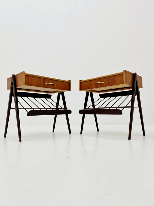 Danish MidCentury Teak and brass nightstands / bedside tables, 1960s