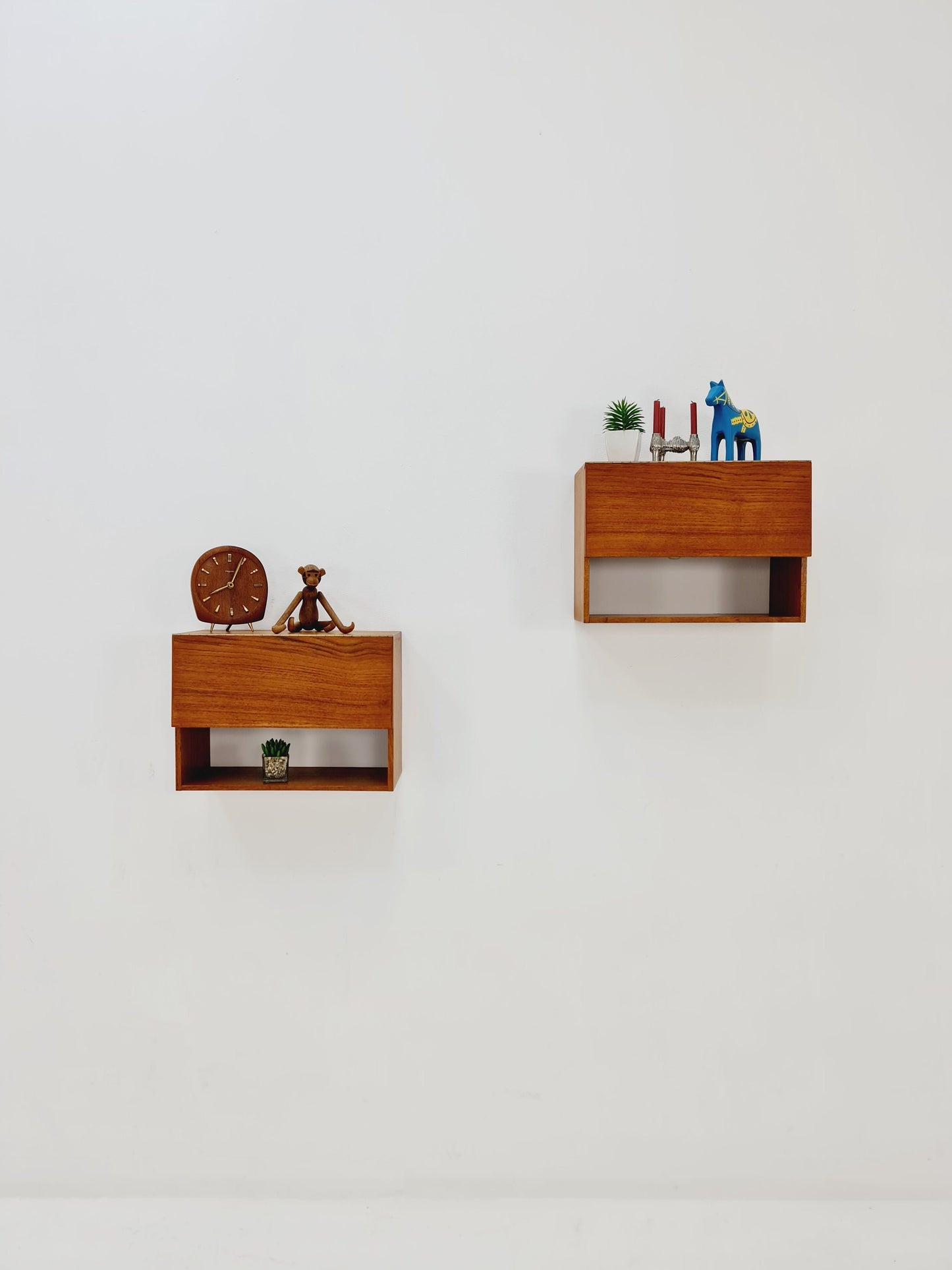 Rare pair of Danish teak floating extandable shelf nightstands, 1960s