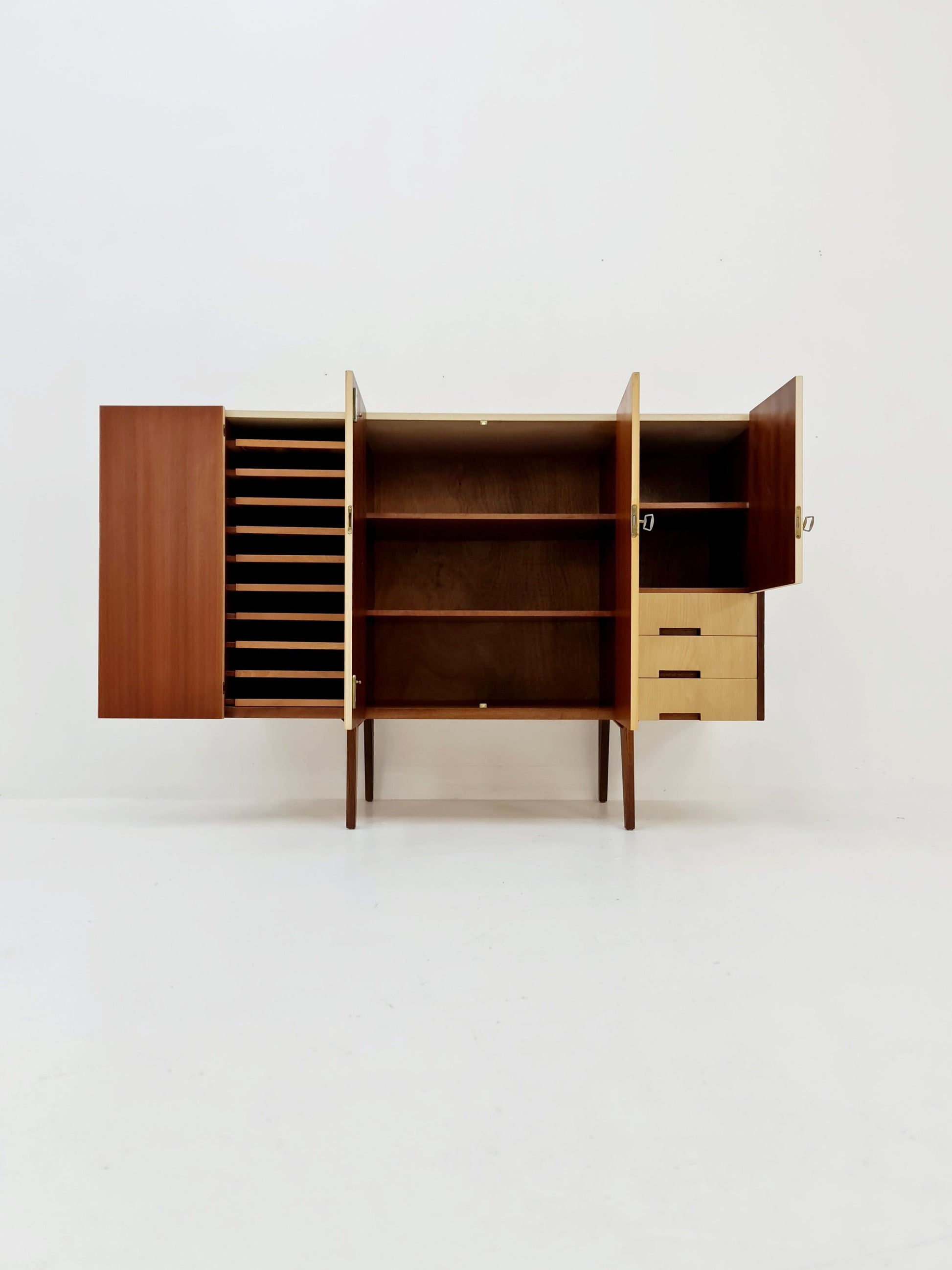 Midcentury German vintage Ash & walnut Highboard, By InterLübke 1960s