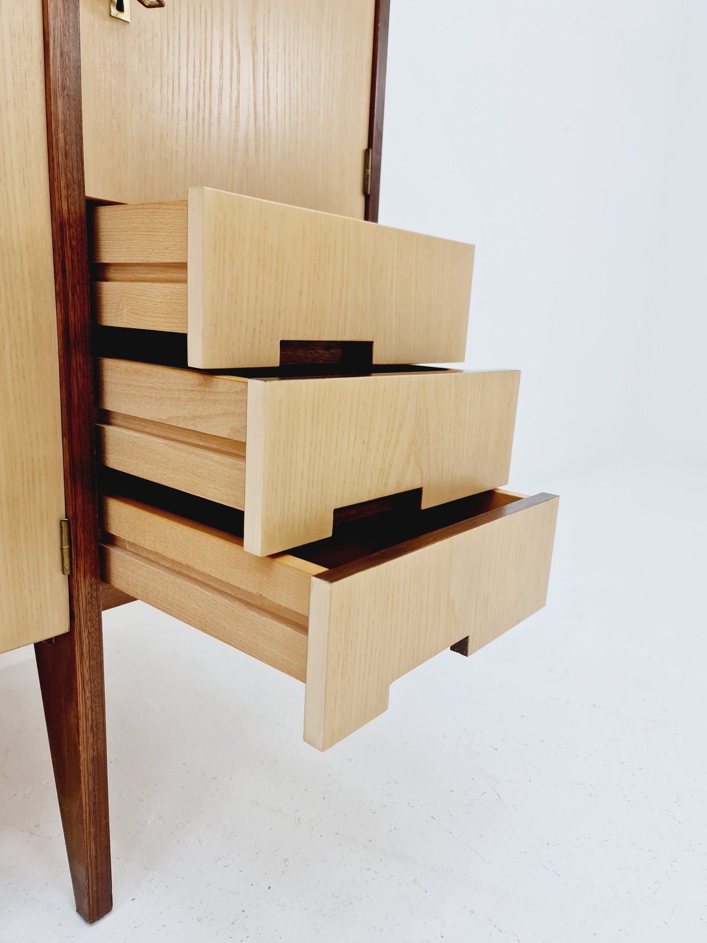 Midcentury German vintage Ash & walnut Highboard, By InterLübke 1960s