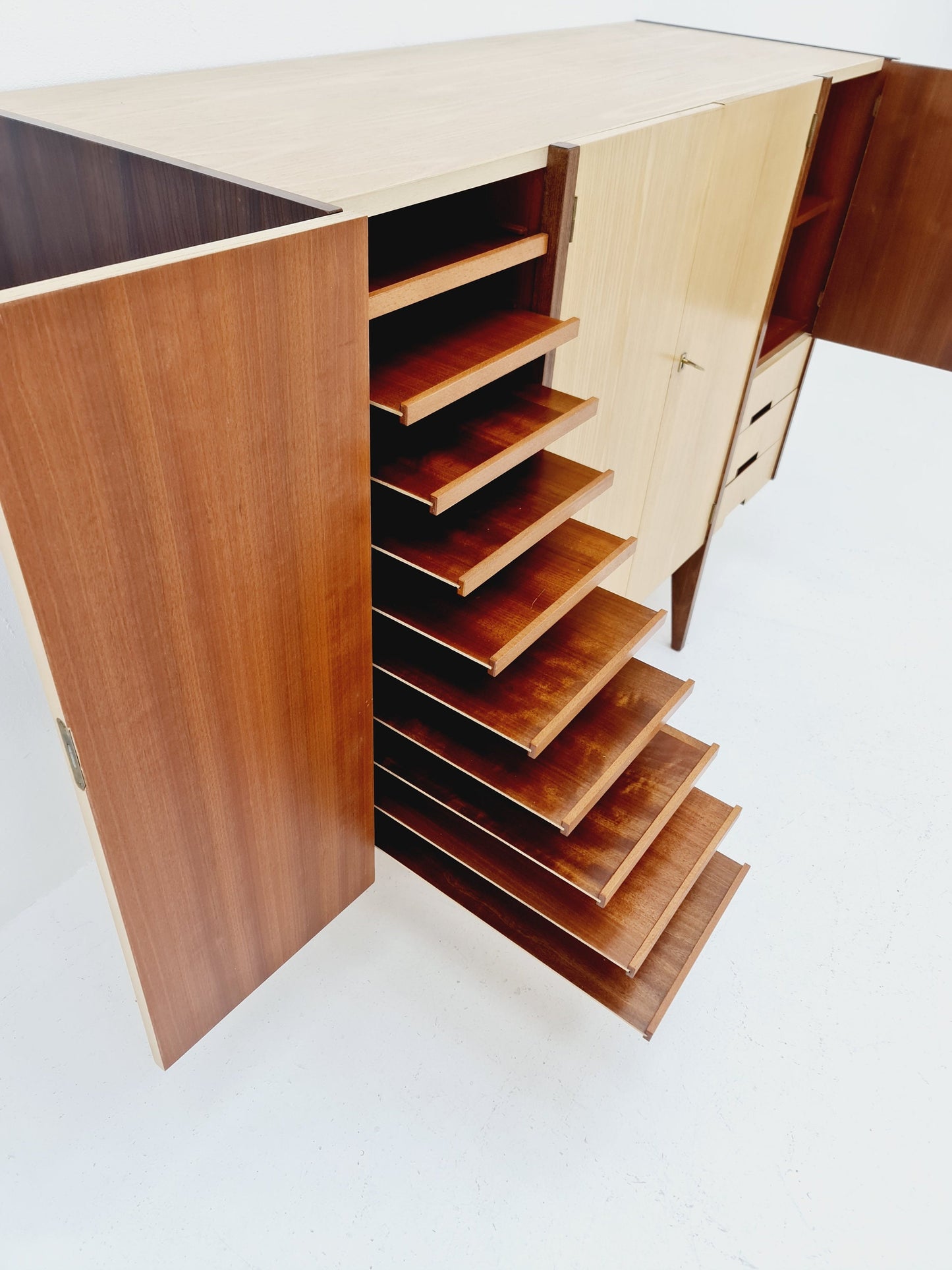 Midcentury German vintage Ash & walnut Highboard, By InterLübke 1960s
