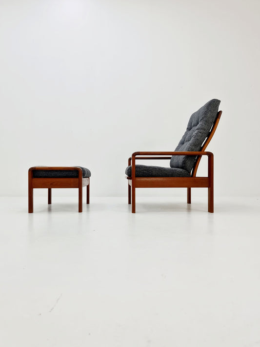 Mid Century Solid teak lounge chair/ Easy chair by Sven Ellekaer for komfort with Ottoman, 1960s