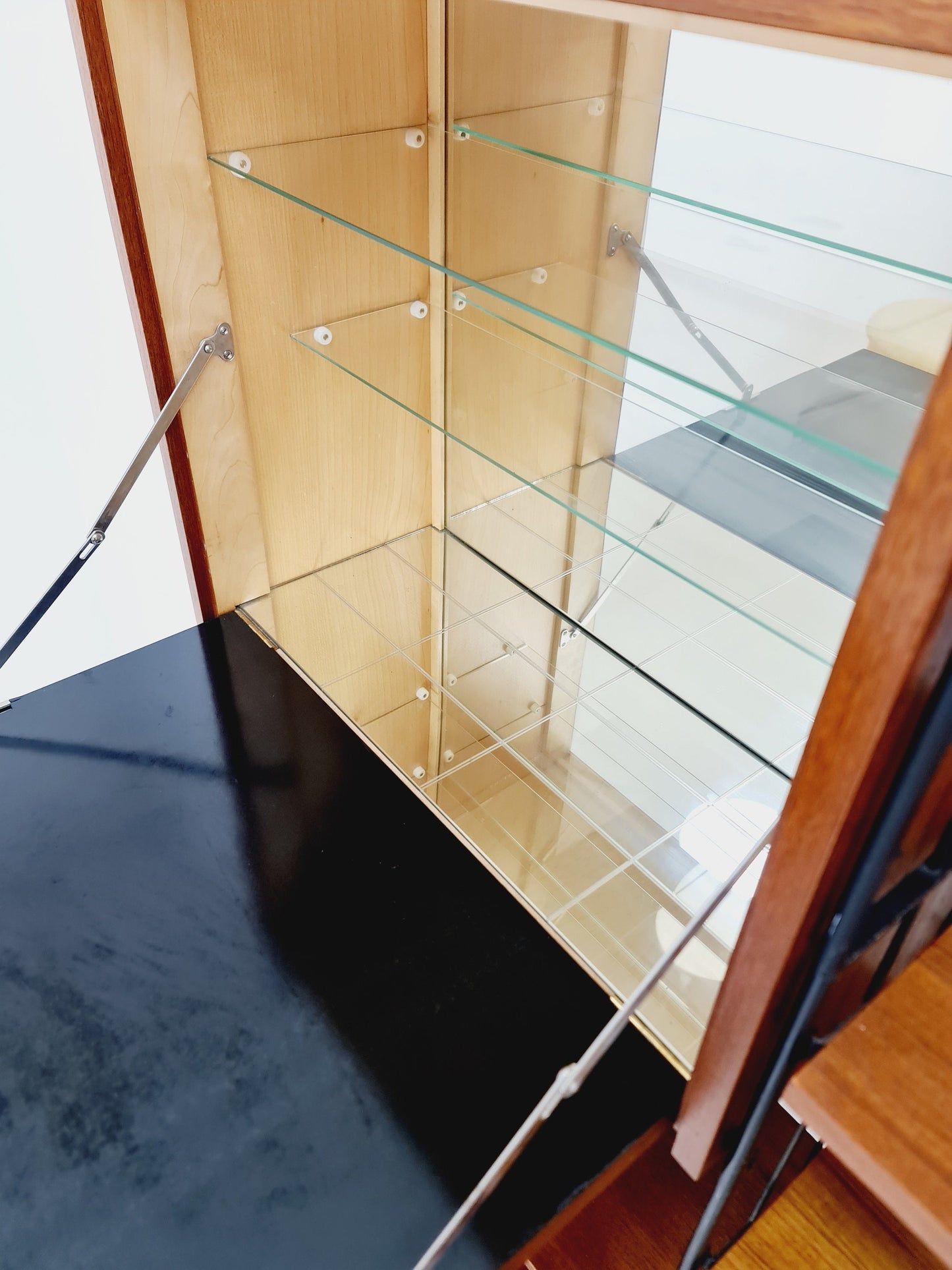 Freestanding string shelf-system unit bookcase teak & metal by Silverschild Germany, 1950s