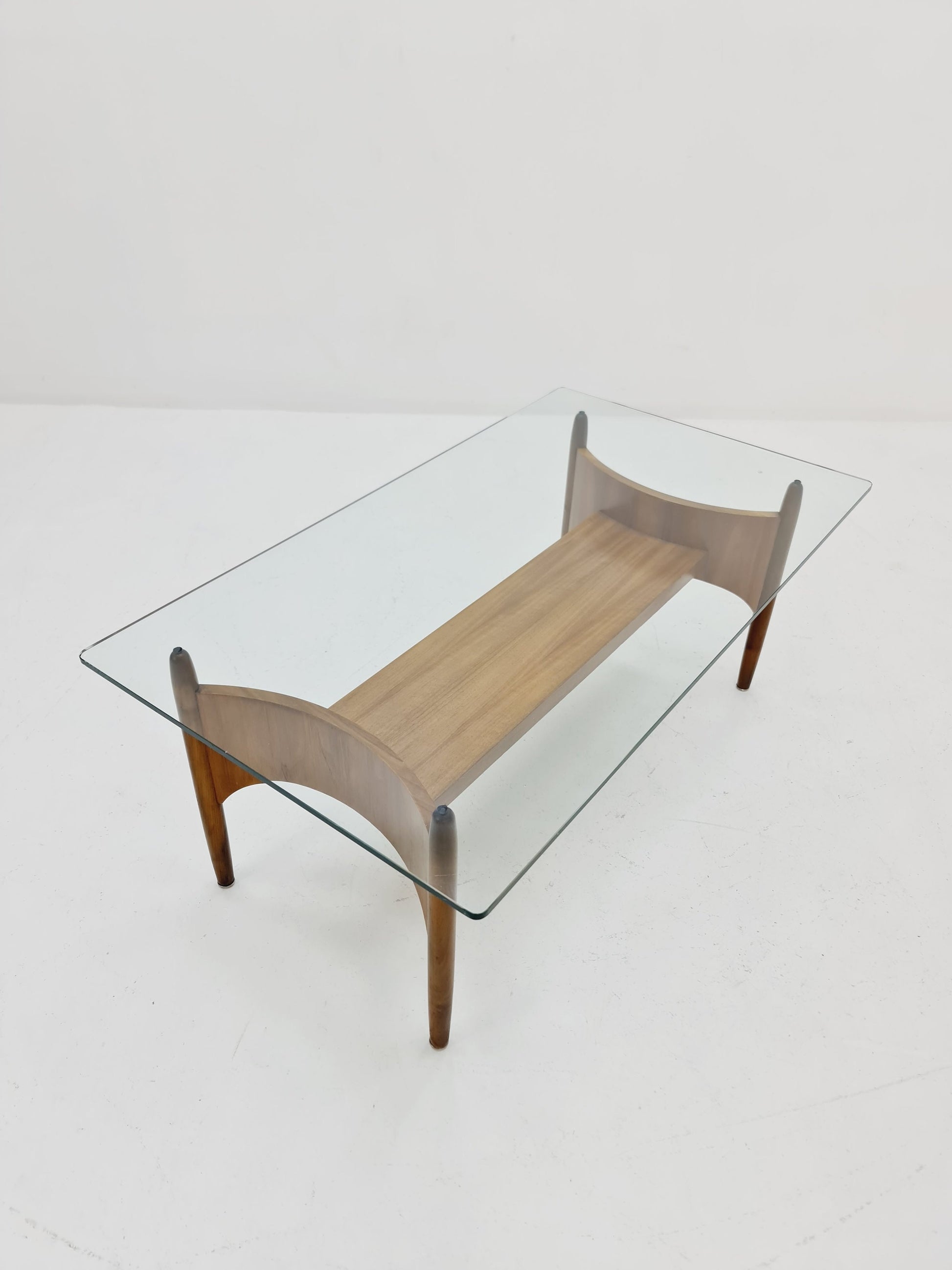 Vintage walnut and glass coffee table attributed to Sven Ellekaer, 1960s