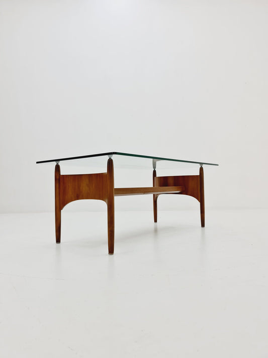 Vintage walnut and glass coffee table attributed to Sven Ellekaer, 1960s