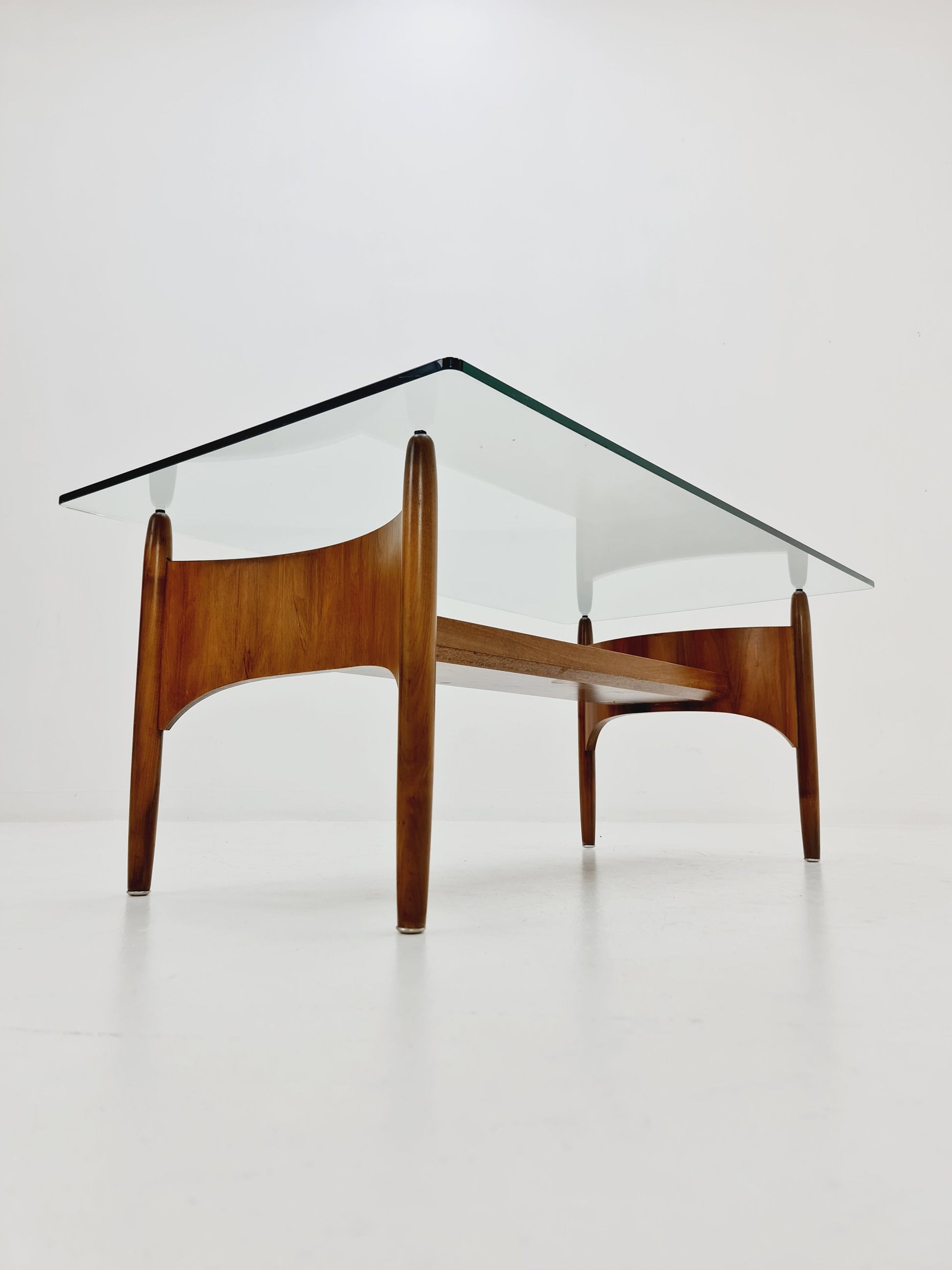 Vintage walnut and glass coffee table attributed to Sven Ellekaer, 1960s