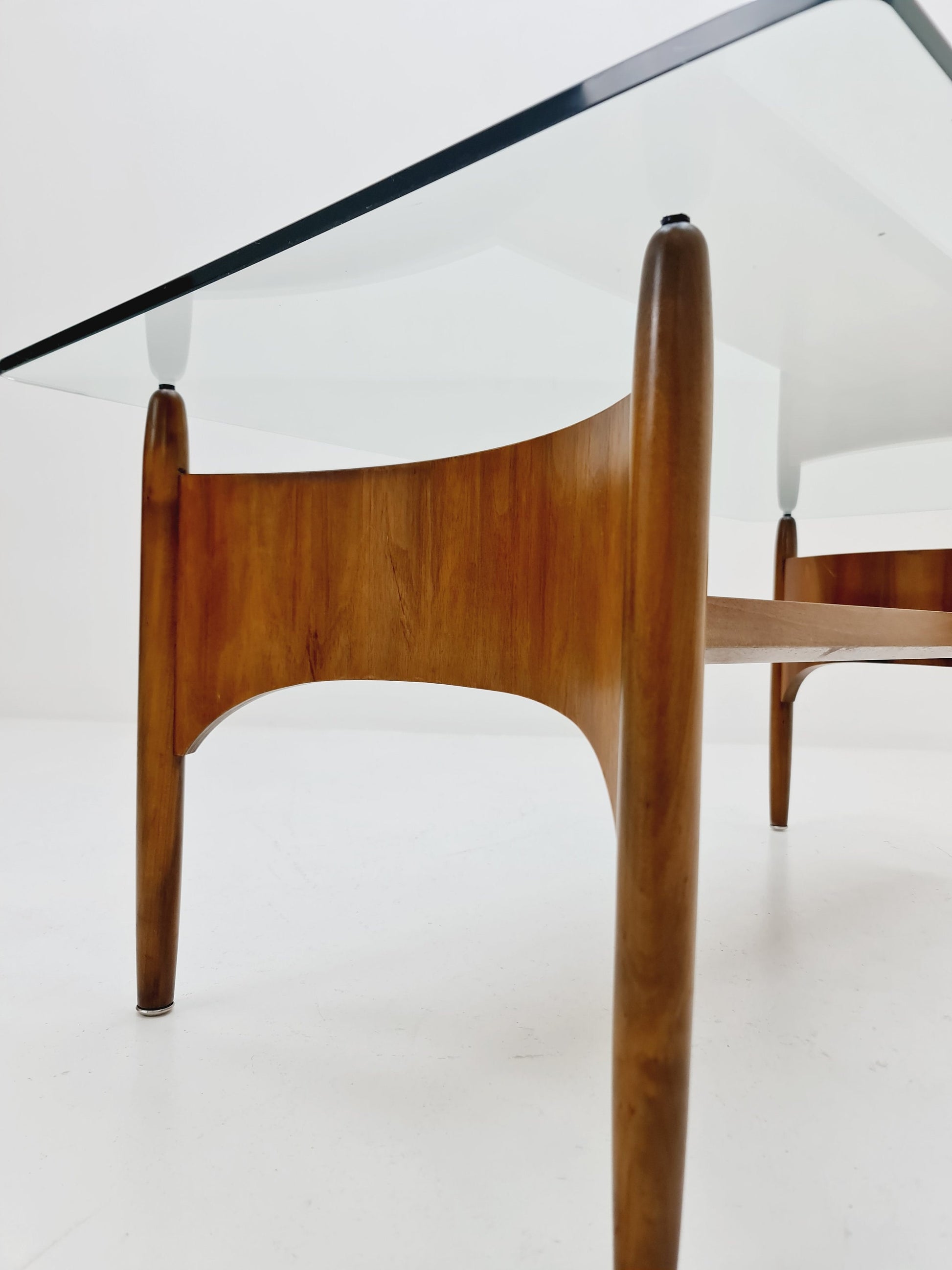 Vintage walnut and glass coffee table attributed to Sven Ellekaer, 1960s