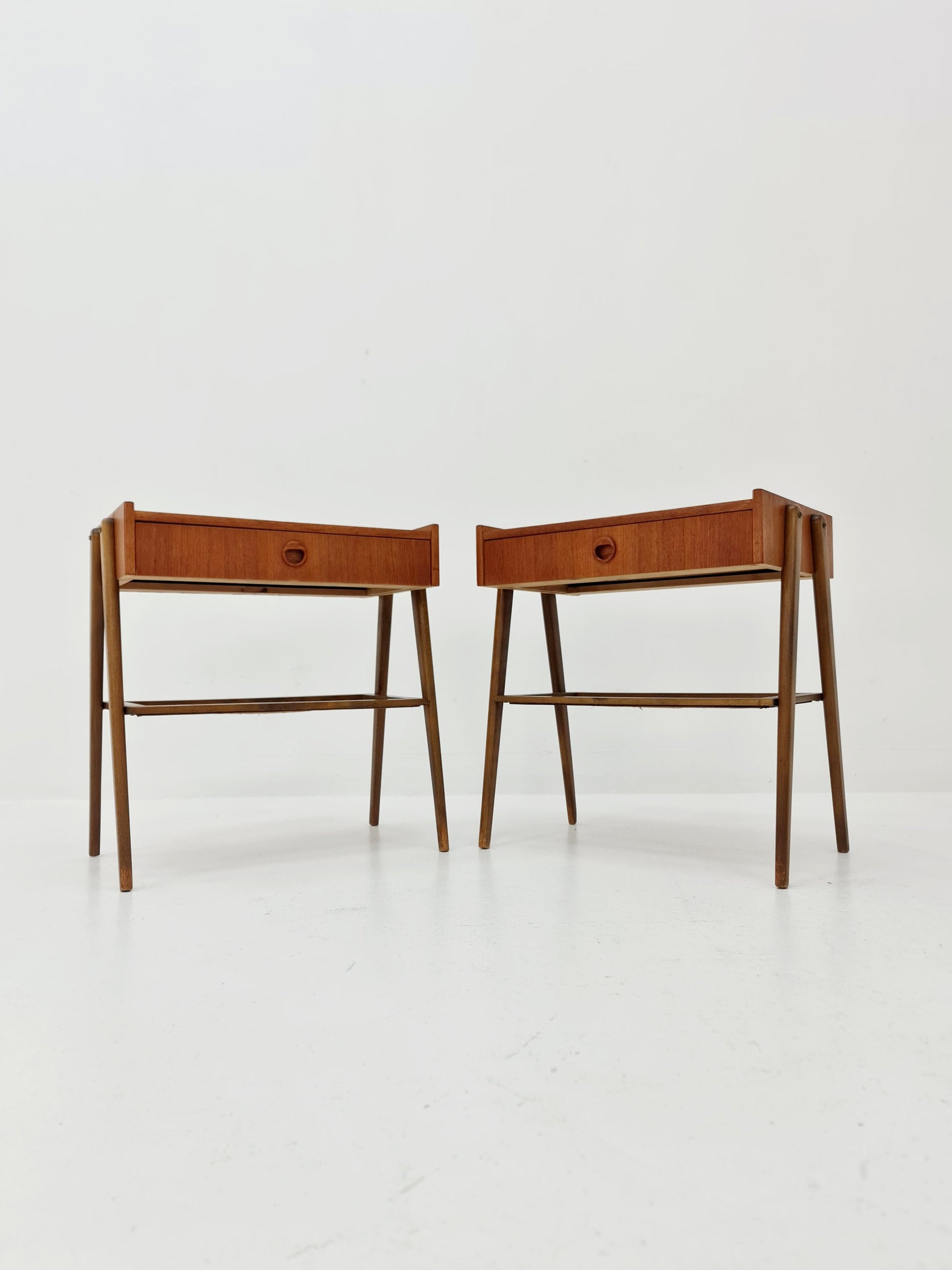 Danish Midcentury Side table/ Bedside table/ Night stand rattan and teak, set of 2