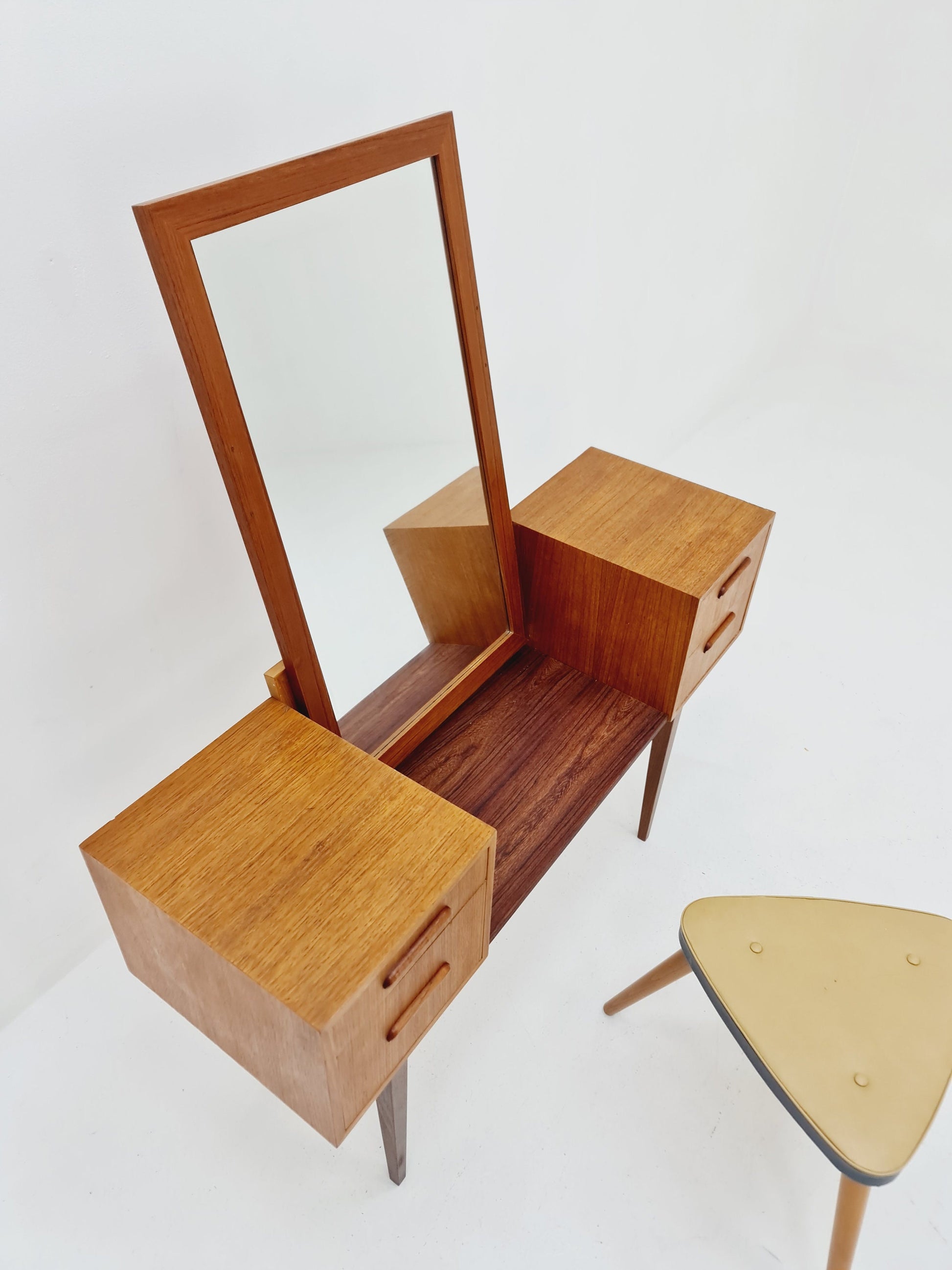 Mid Century Modern Danish Teak vanity table/ make up table by Ateljé glas och trä, Hovmantorp, 1960s