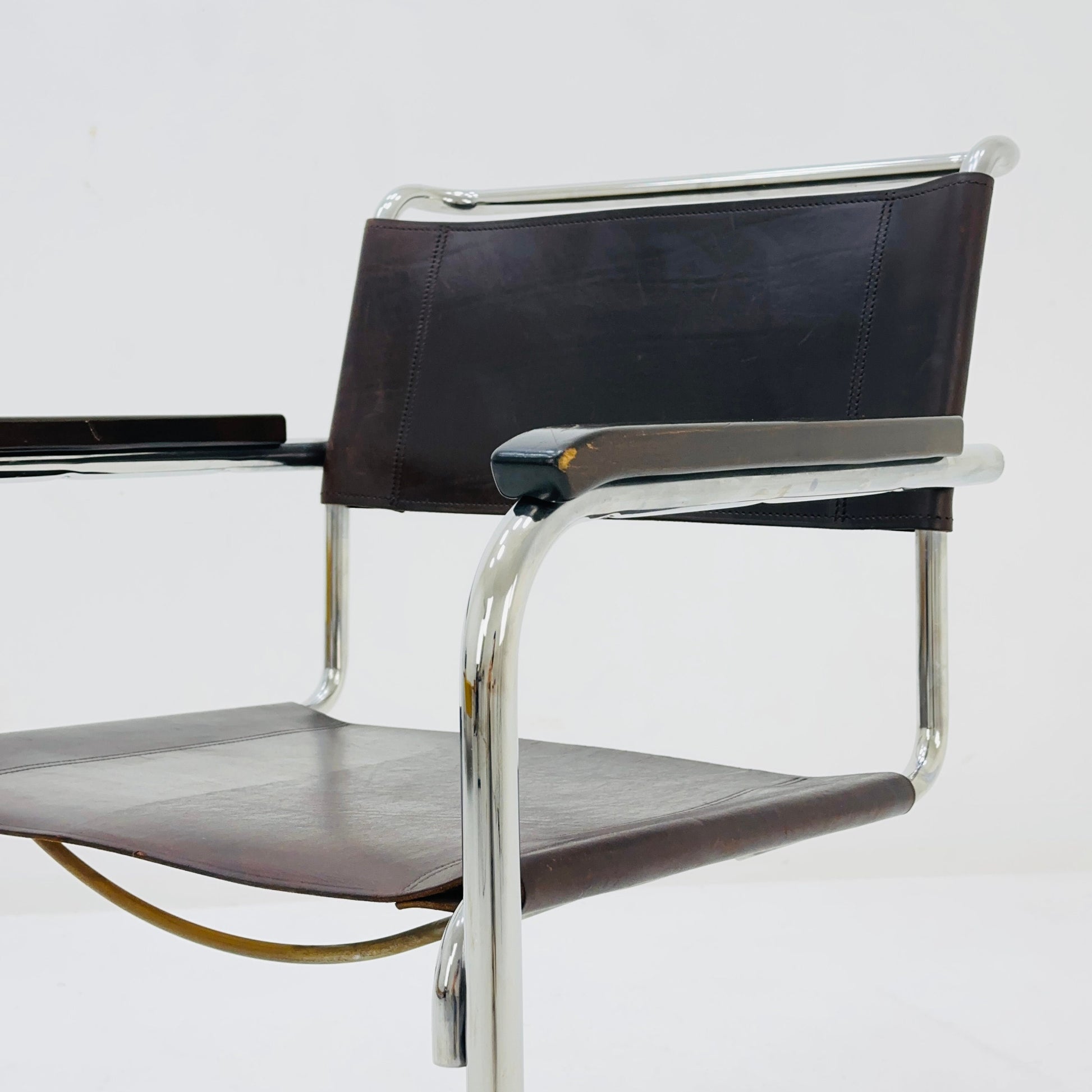 1 of 8 Bauhaus brown leather iconic armchair by mart Stam for Thonet 1980s