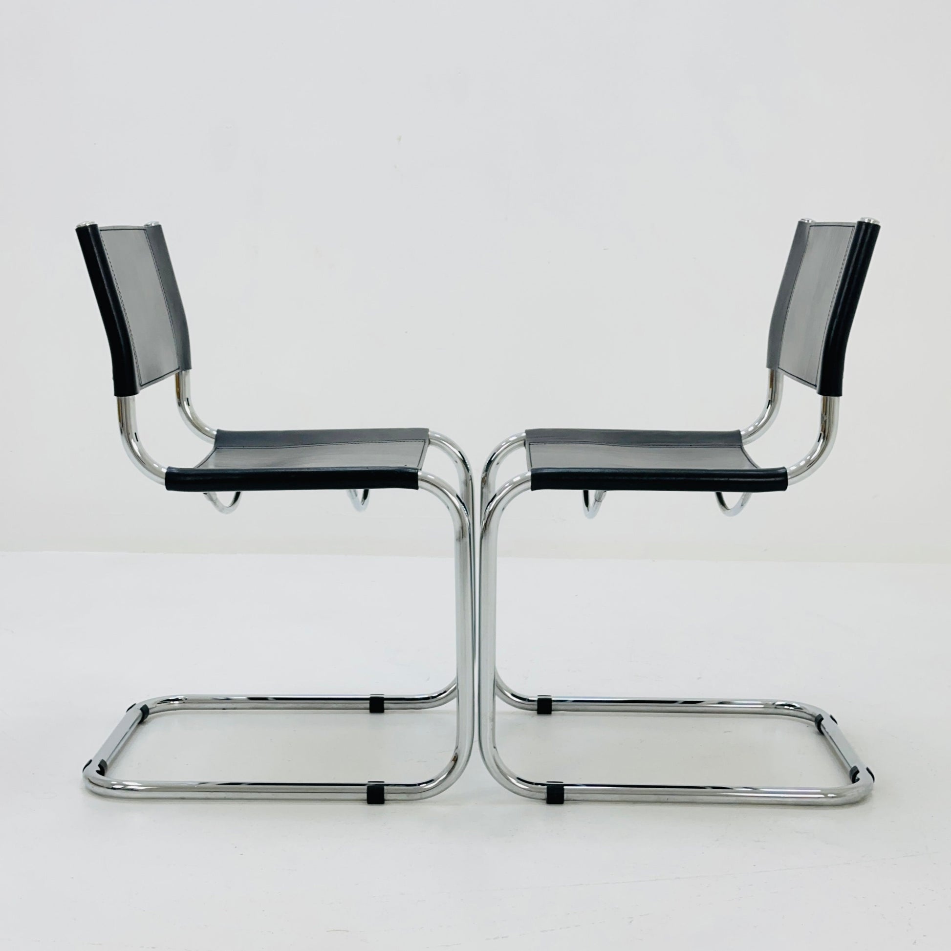 1 of 2 Mid-Century Vintage S33 black Chair by Mart Stam from Fasem Italy 1980s