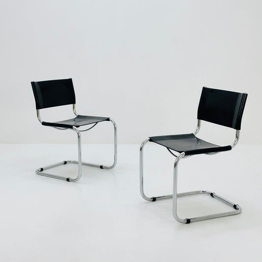 1 of 2 Mid-Century Vintage S33 black Chair by Mart Stam from Fasem Italy 1980s