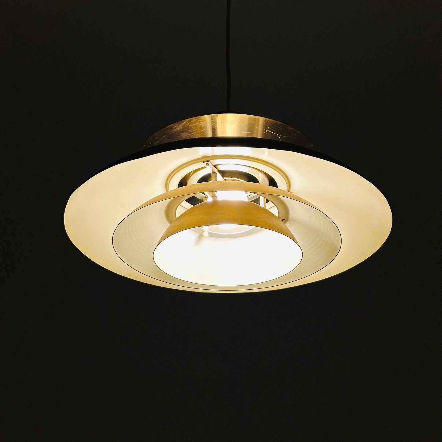 Mid century Gold pendant lamp Roma of Junge, Denmark 1980s