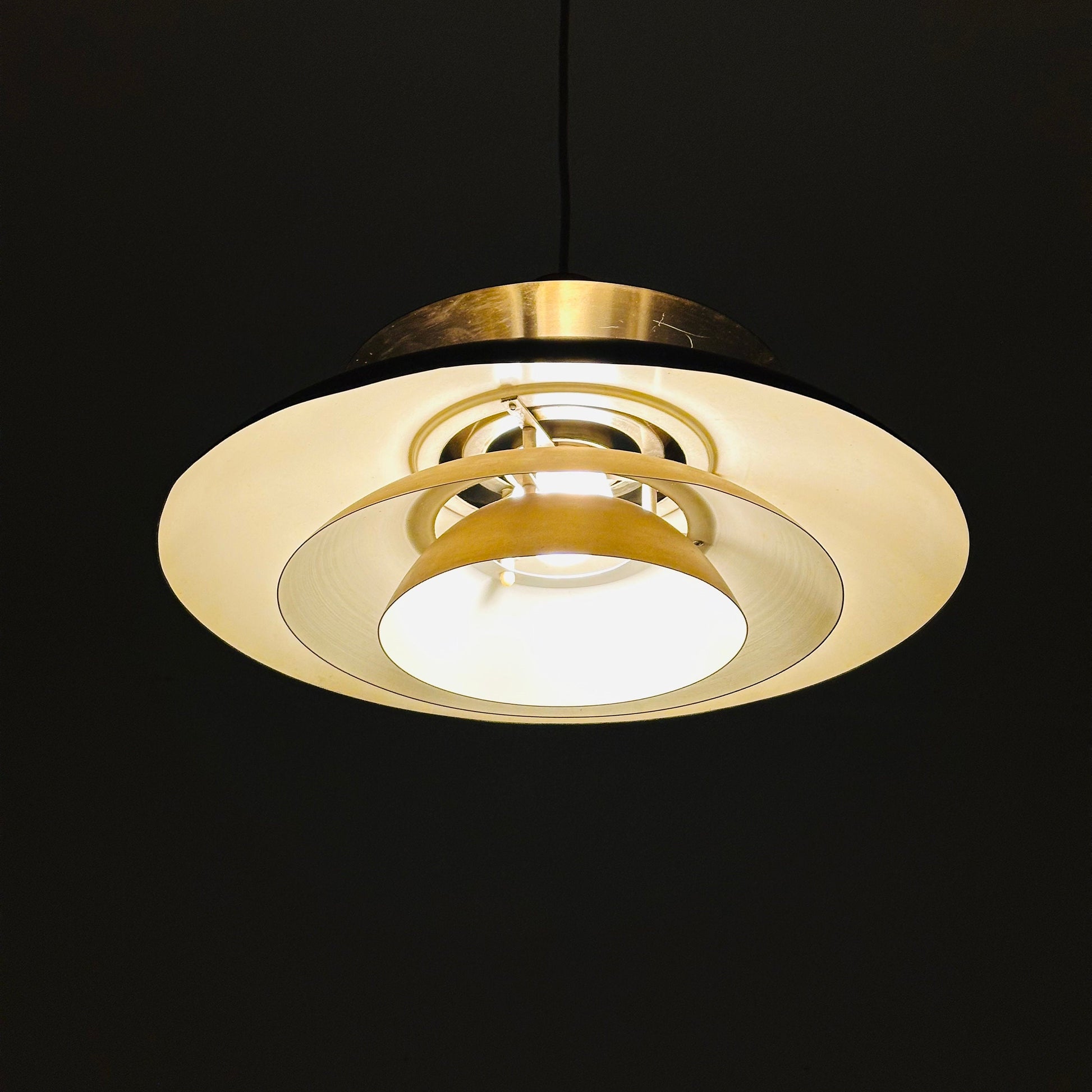 Mid century Gold pendant lamp Roma of Junge, Denmark 1980s