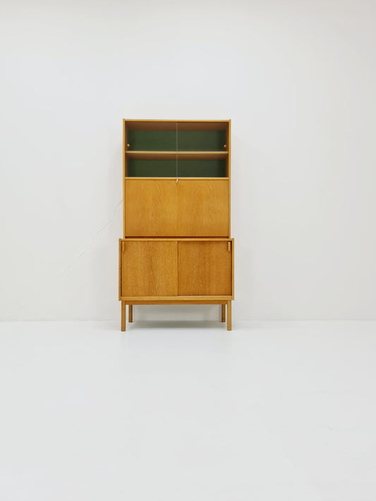Swedish vintage cabinet with book case and bar oak by Fridhagen for Bodafors, 1960s
