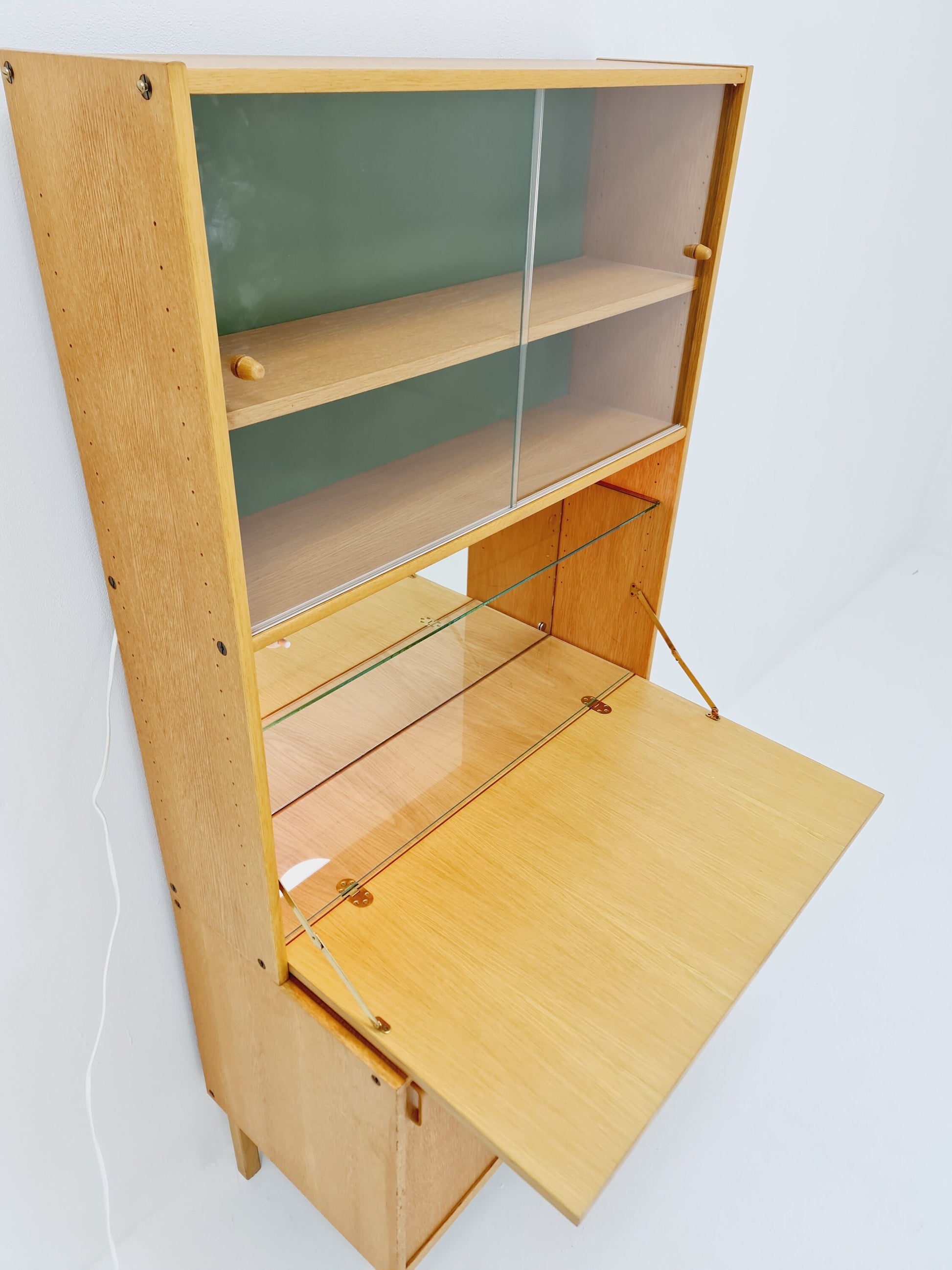 Swedish vintage cabinet with book case and bar oak by Fridhagen for Bodafors, 1960s