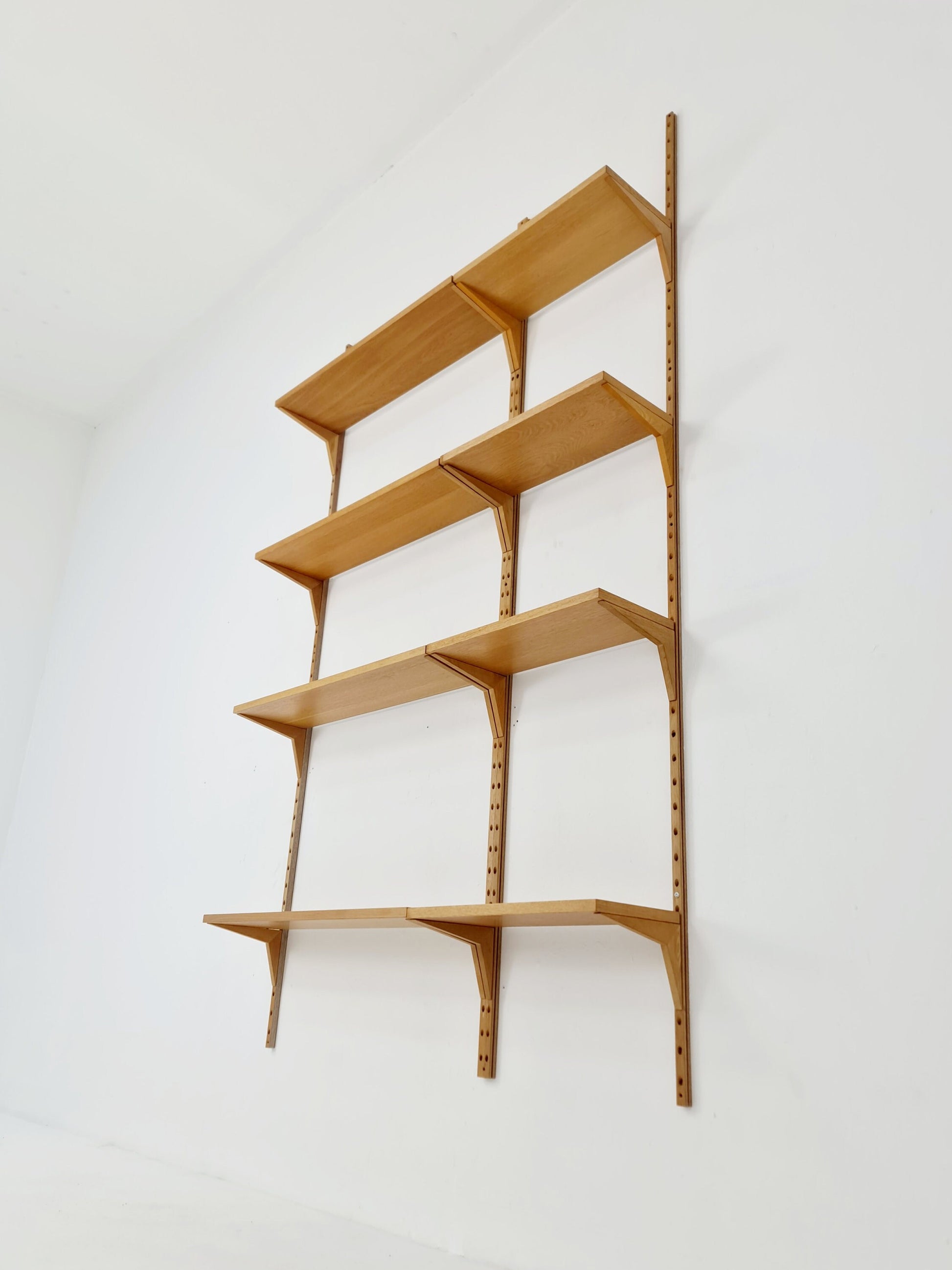 Midcentury Danish Oak Wall-Mounted Shelving Unit, by Poul Cadovius, 1960s