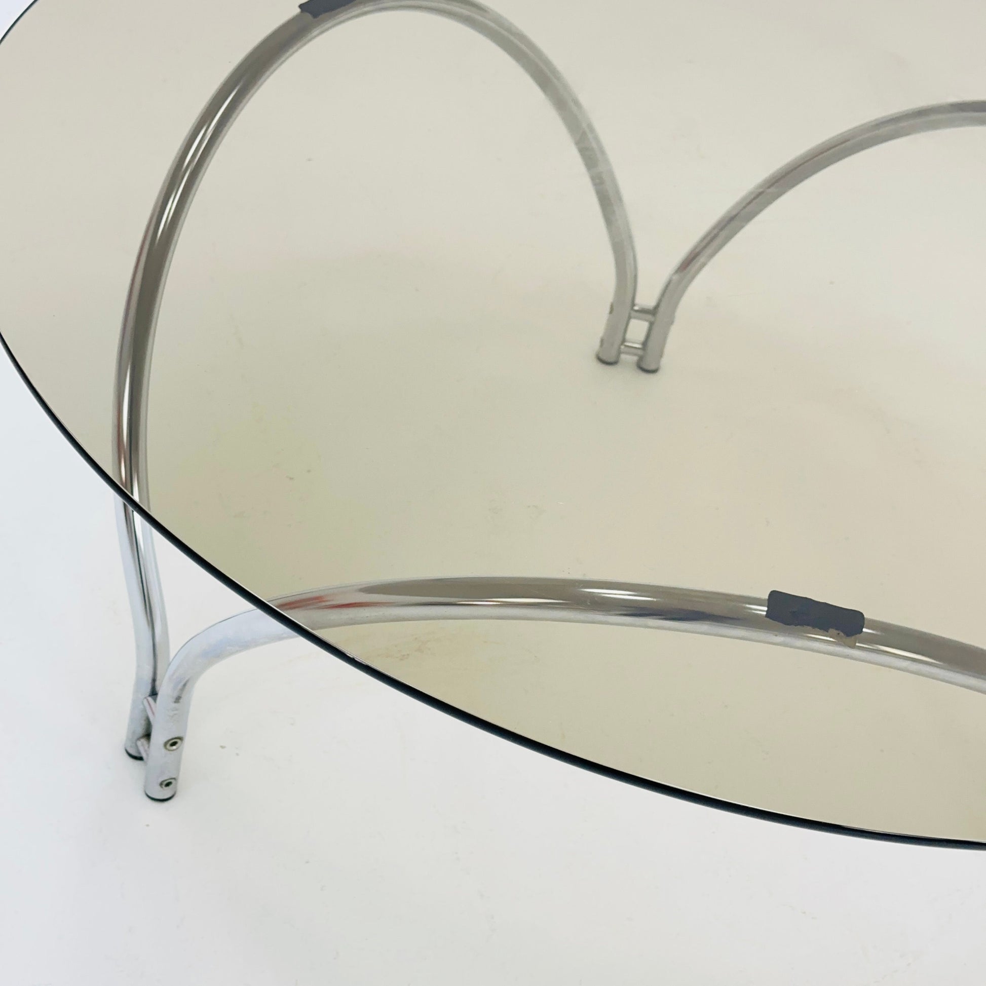 Mid century smoked glass and chrome coffee table 1970s.