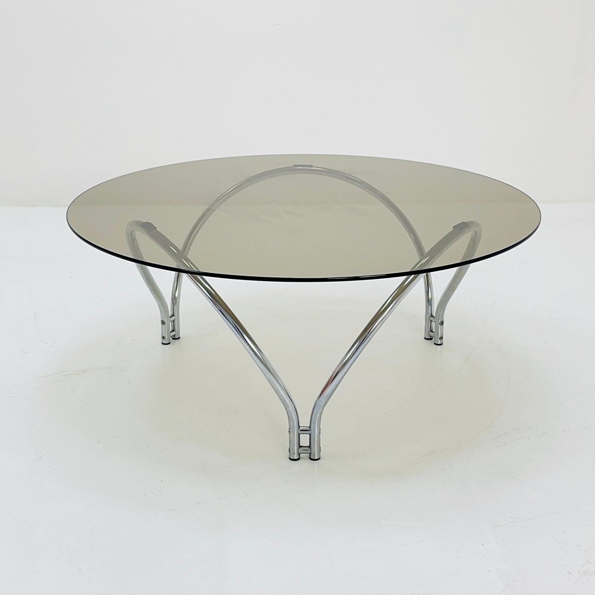 Mid century smoked glass and chrome coffee table 1970s.
