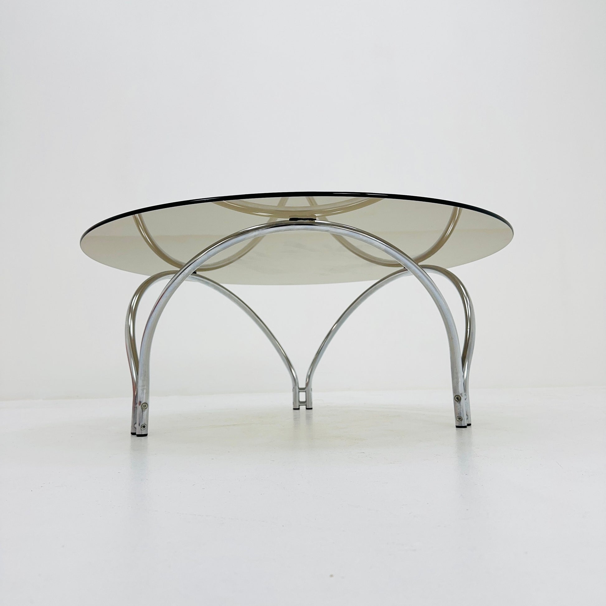 Mid century smoked glass and chrome coffee table 1970s.