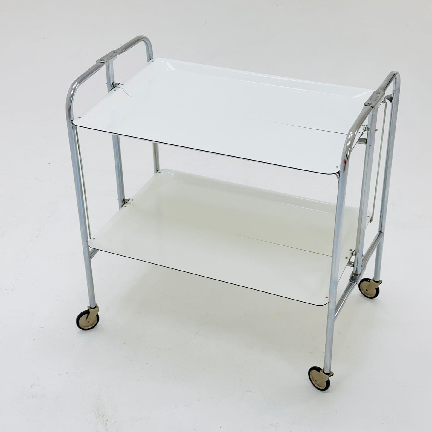 Mid-Century Italian Folding white Plastic & Metal Serving Trolley, 1970s