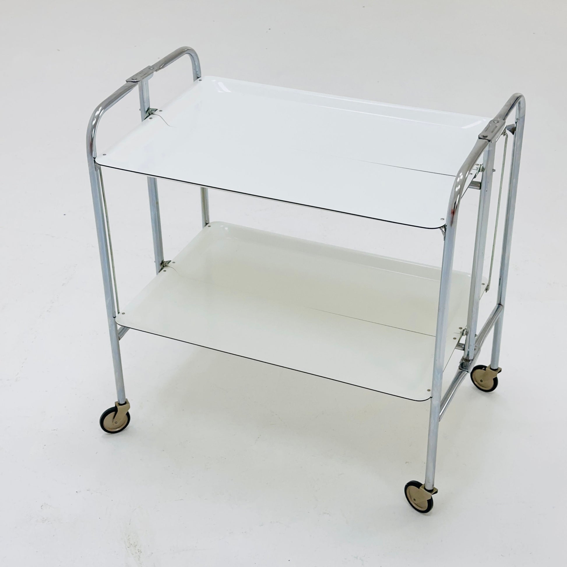 Mid-Century Italian Folding white Plastic & Metal Serving Trolley, 1970s