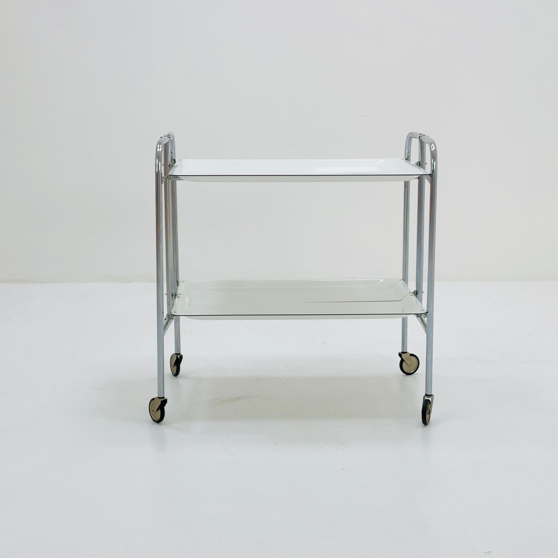 Mid-Century Italian Folding white Plastic & Metal Serving Trolley, 1970s