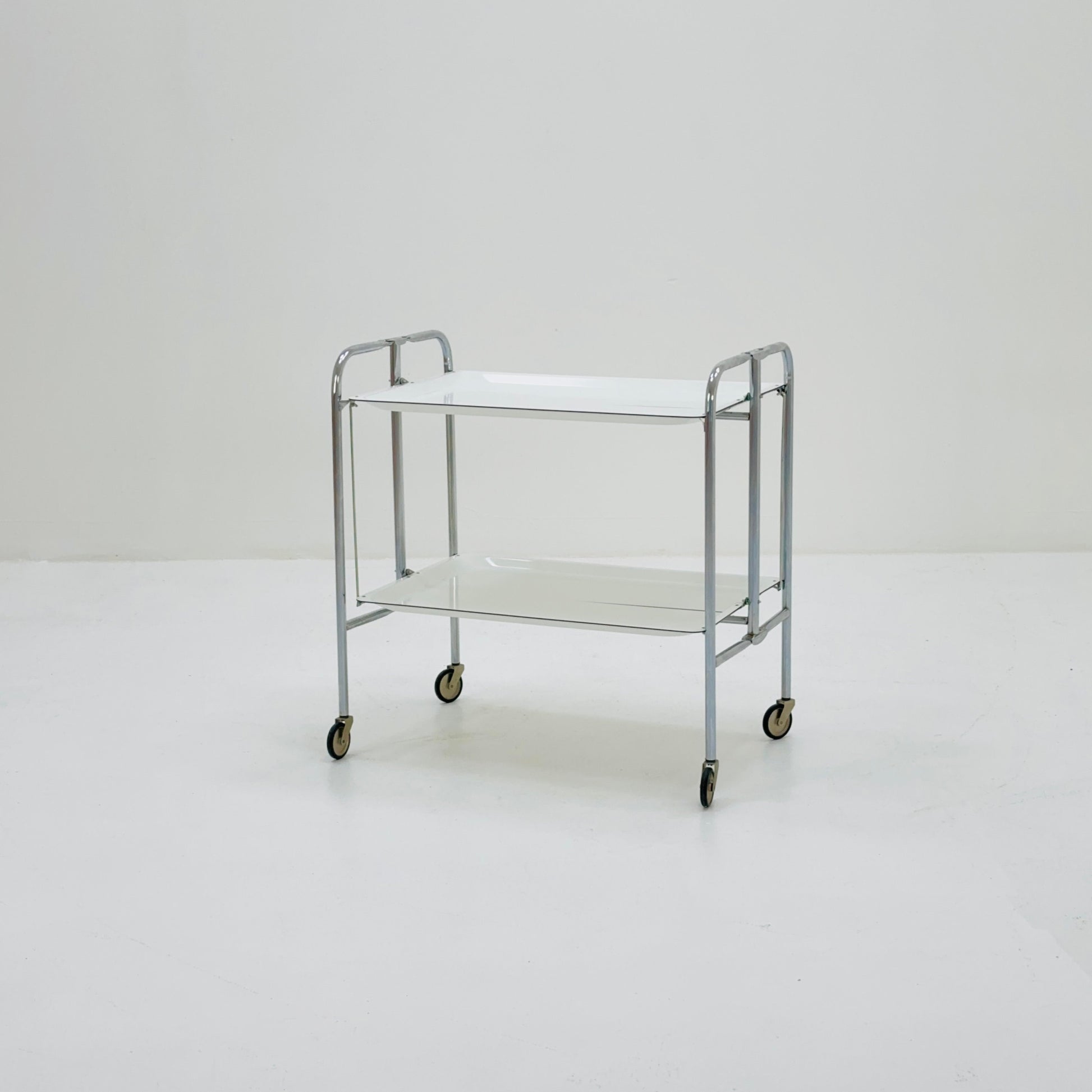 Mid-Century Italian Folding white Plastic & Metal Serving Trolley, 1970s