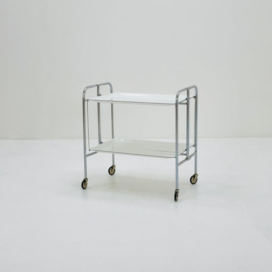 Mid-Century Italian Folding white Plastic & Metal Serving Trolley, 1970s