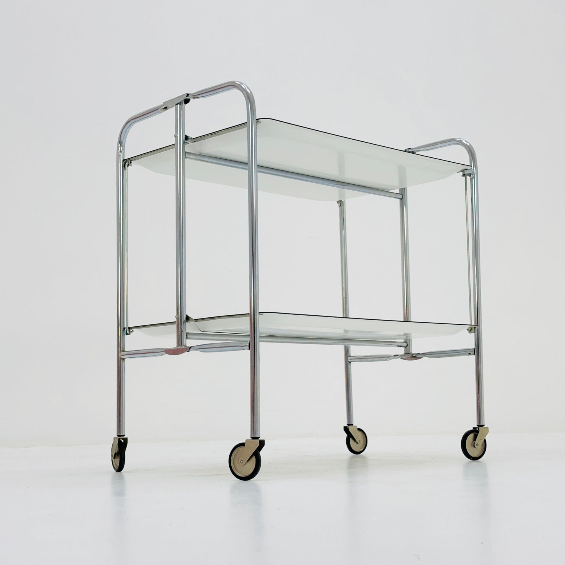 Mid-Century Italian Folding white Plastic & Metal Serving Trolley, 1970s