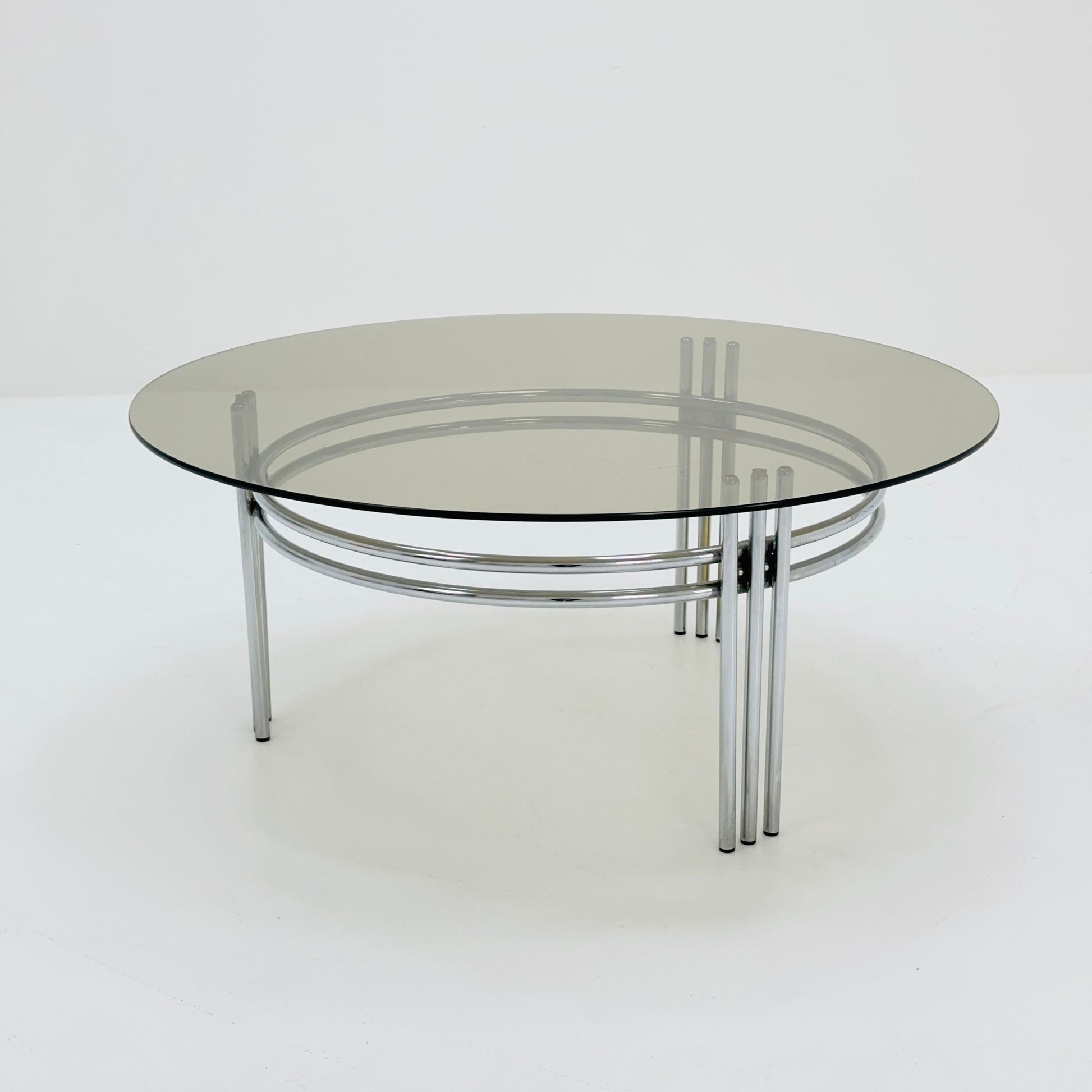 Mid century smoked Glass & Chrome Coffee Table, 1970s