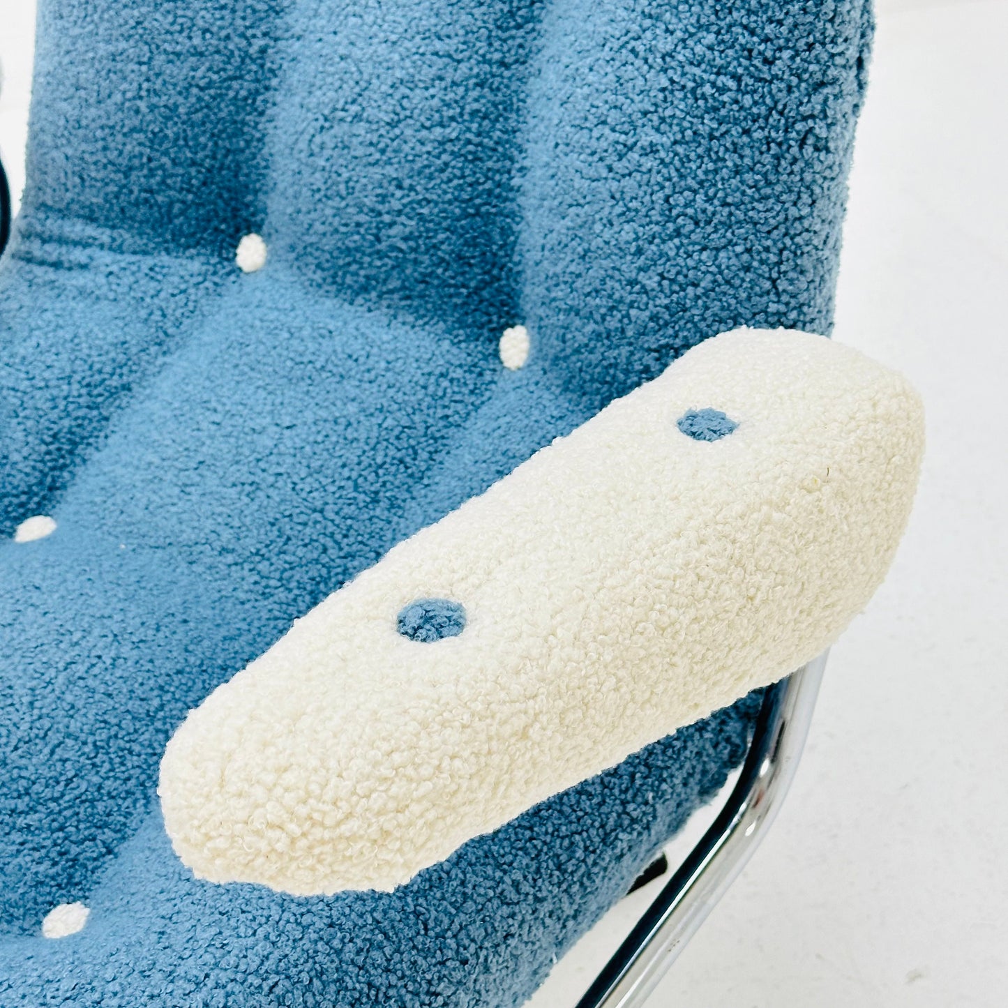 Mid century swivel desk chair with blue &white teddy fabric 1970s