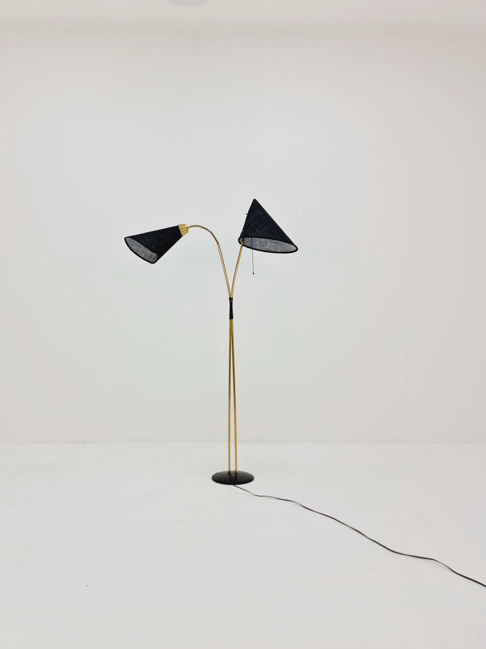 German Modern three flex arms brass floor lamp, tütenlampe, 1950s