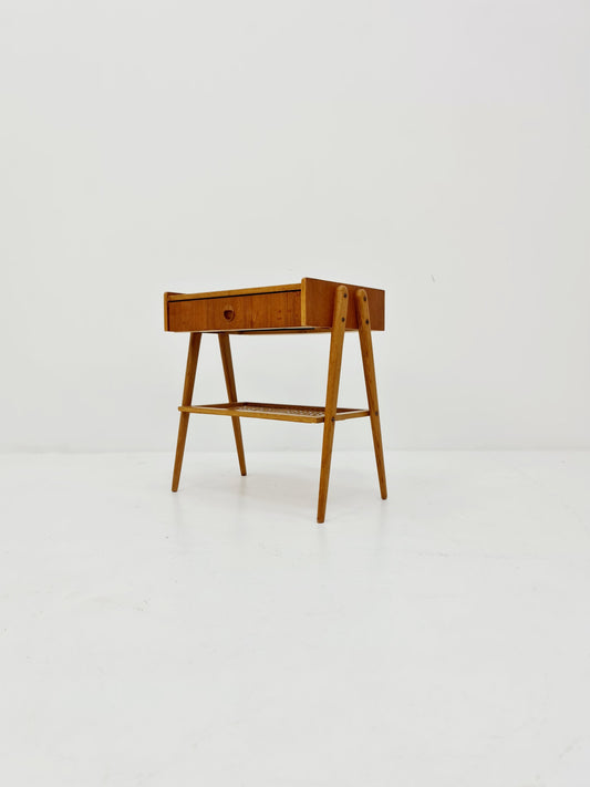 Danish Midcentury Side table/ Bedside table/ Night stand rattan and teak,