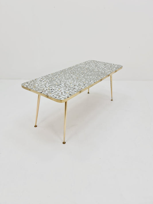 Unique mosaic & solid brass coffee table by Berthold Muller, 1950s