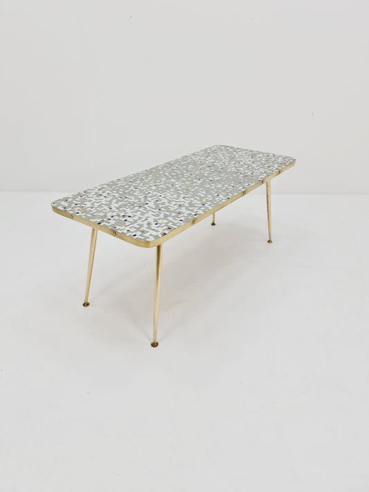 Unique mosaic & solid brass coffee table by Berthold Muller, 1950s