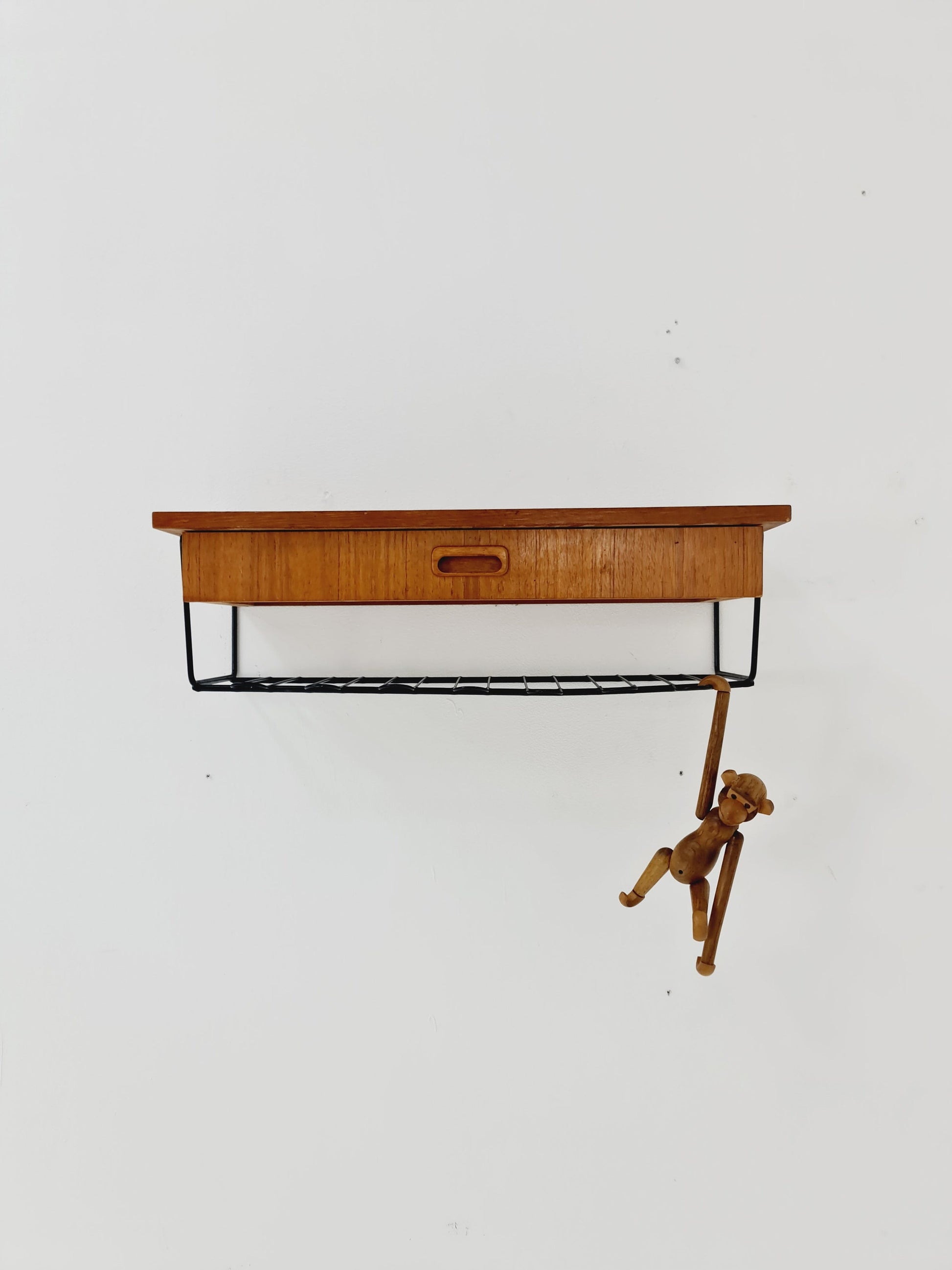 Scandinavian string teak floating/ hanging bedside table/ nightstand, 1960s