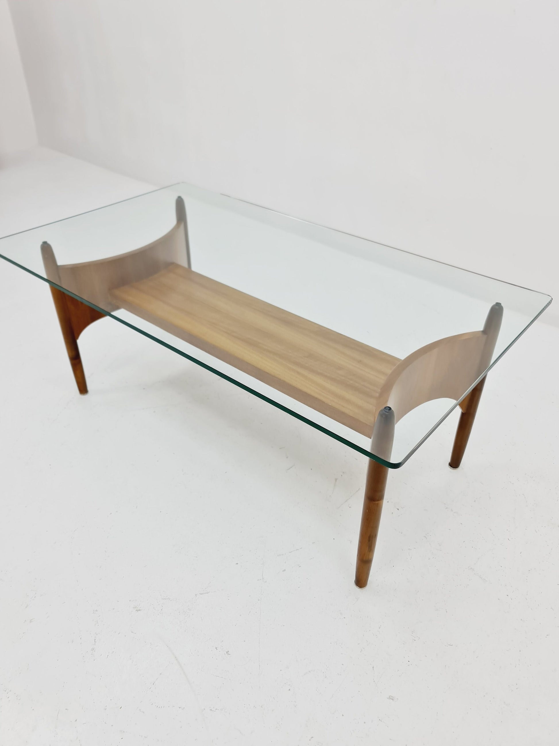 Vintage walnut and glass coffee table attributed to Sven Ellekaer, 1960s