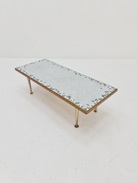 Unique mosaic & solid brass Sidetable by Berthold Muller, 1950s