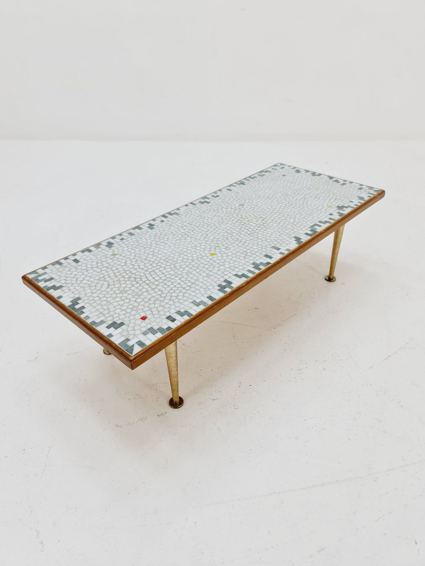 Unique mosaic & solid brass Sidetable by Berthold Muller, 1950s