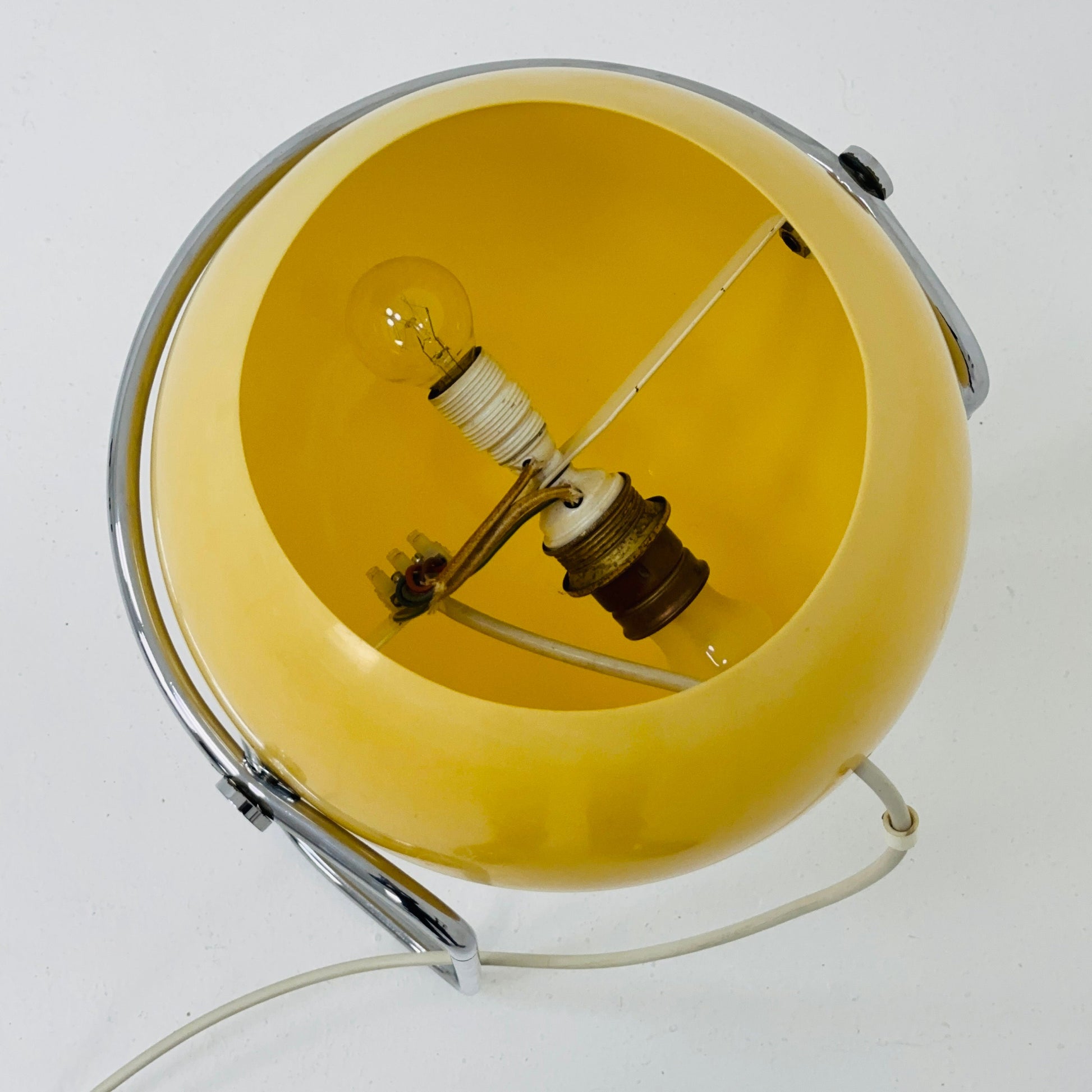 Space age Danish ball table lamp in egg-yolk yellow 1970s