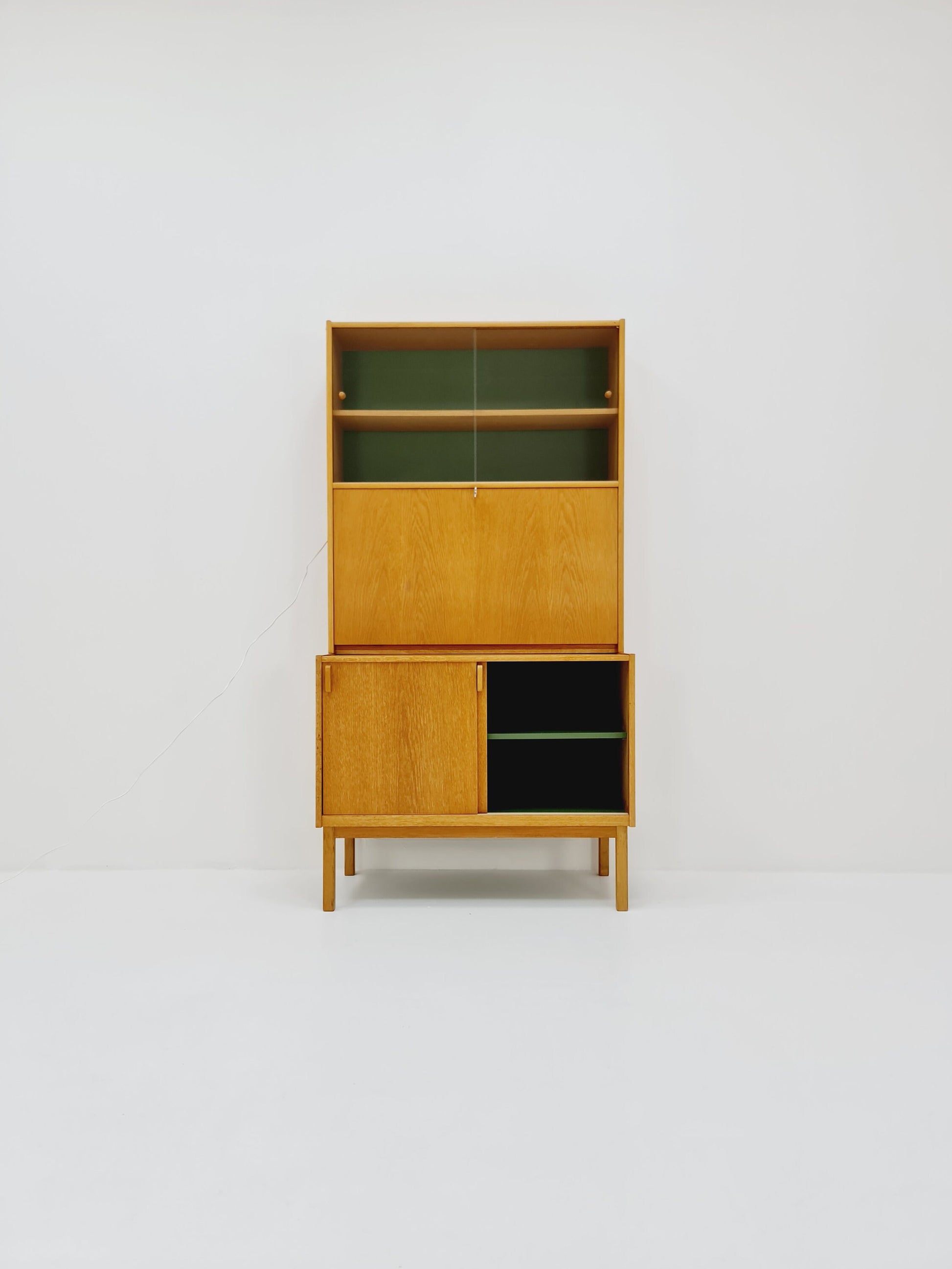 Swedish vintage cabinet with book case and bar oak by Fridhagen for Bodafors, 1960s