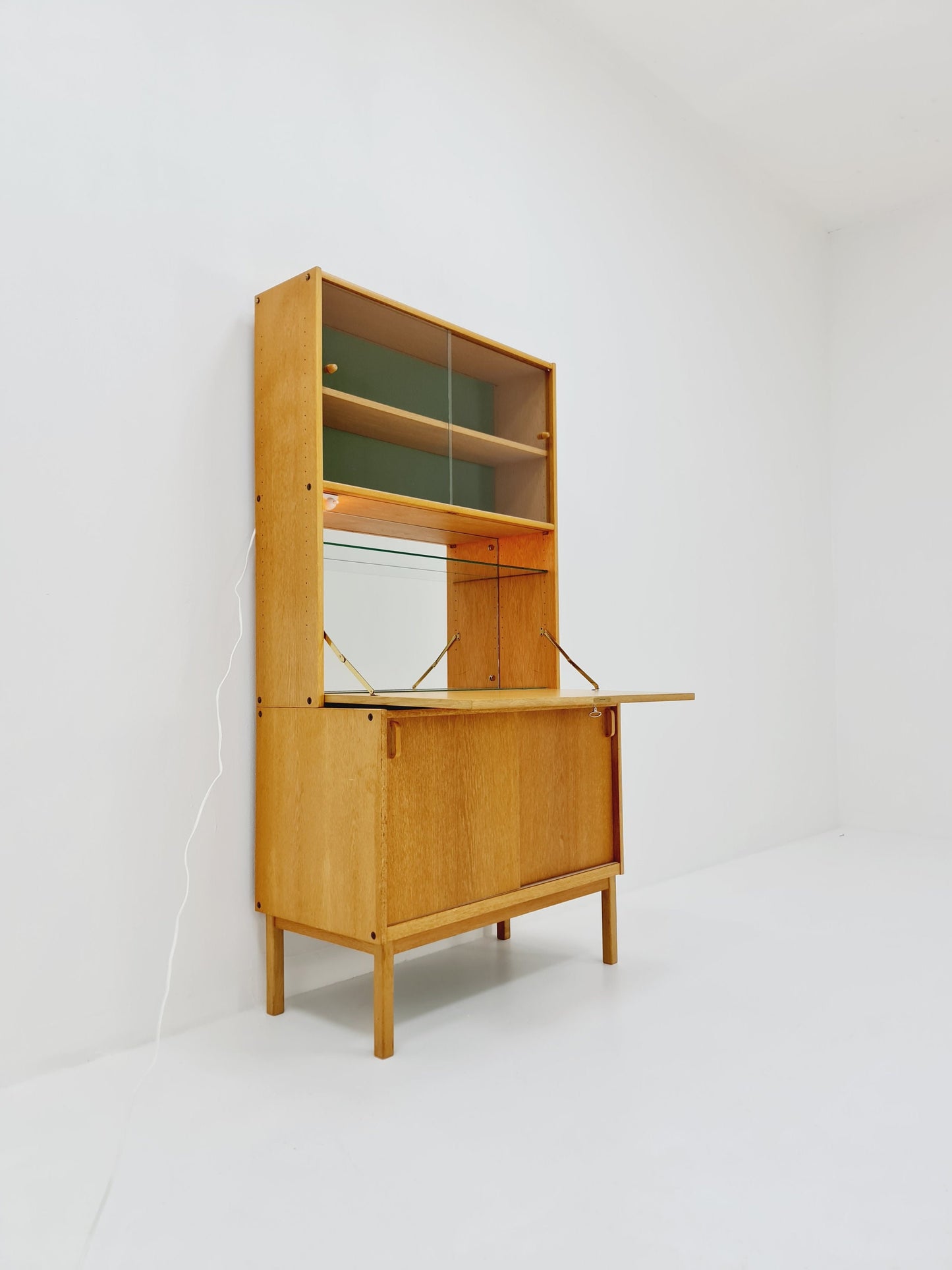 Swedish vintage cabinet with book case and bar oak by Fridhagen for Bodafors, 1960s