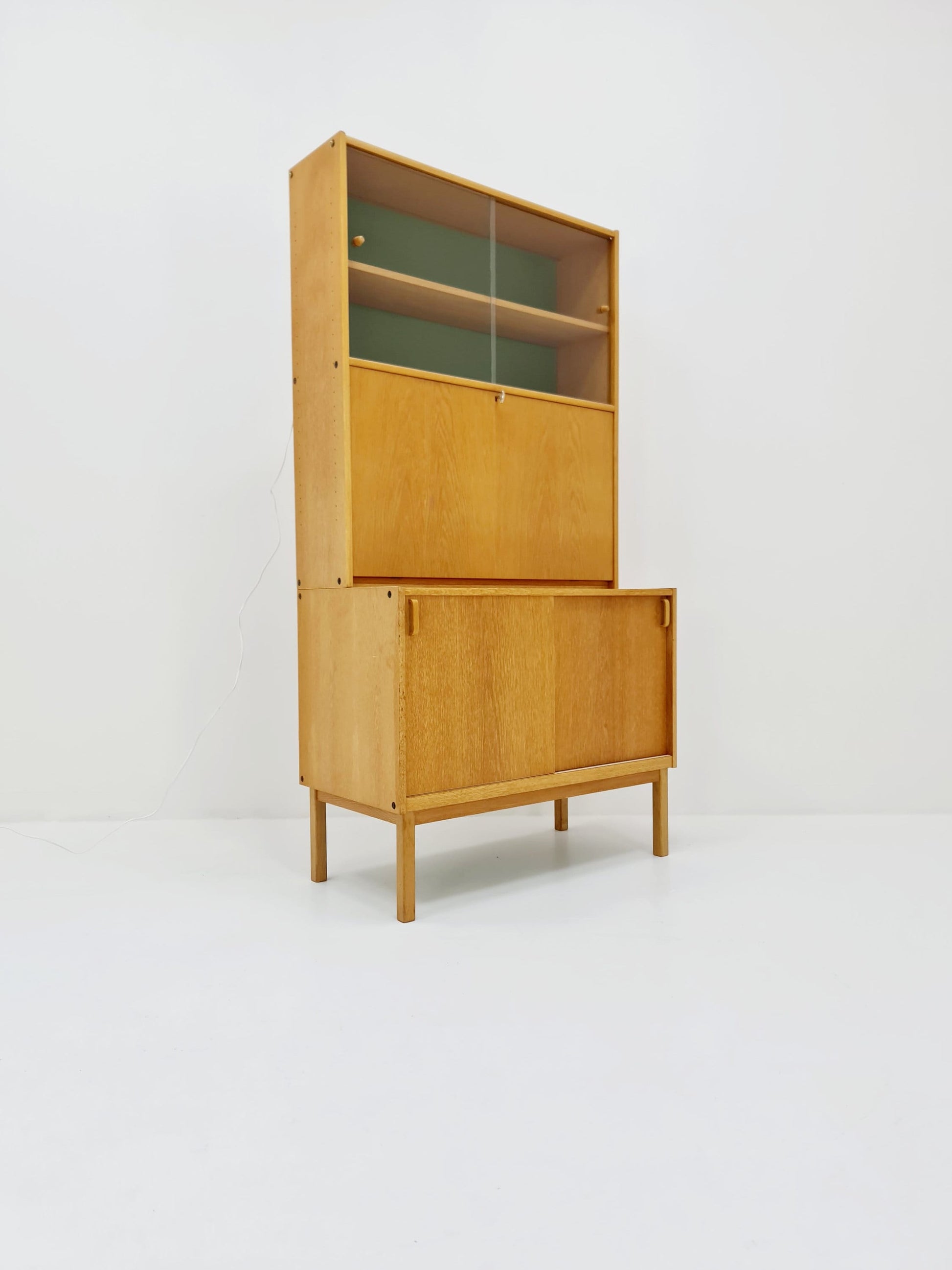 Swedish vintage cabinet with book case and bar oak by Fridhagen for Bodafors, 1960s