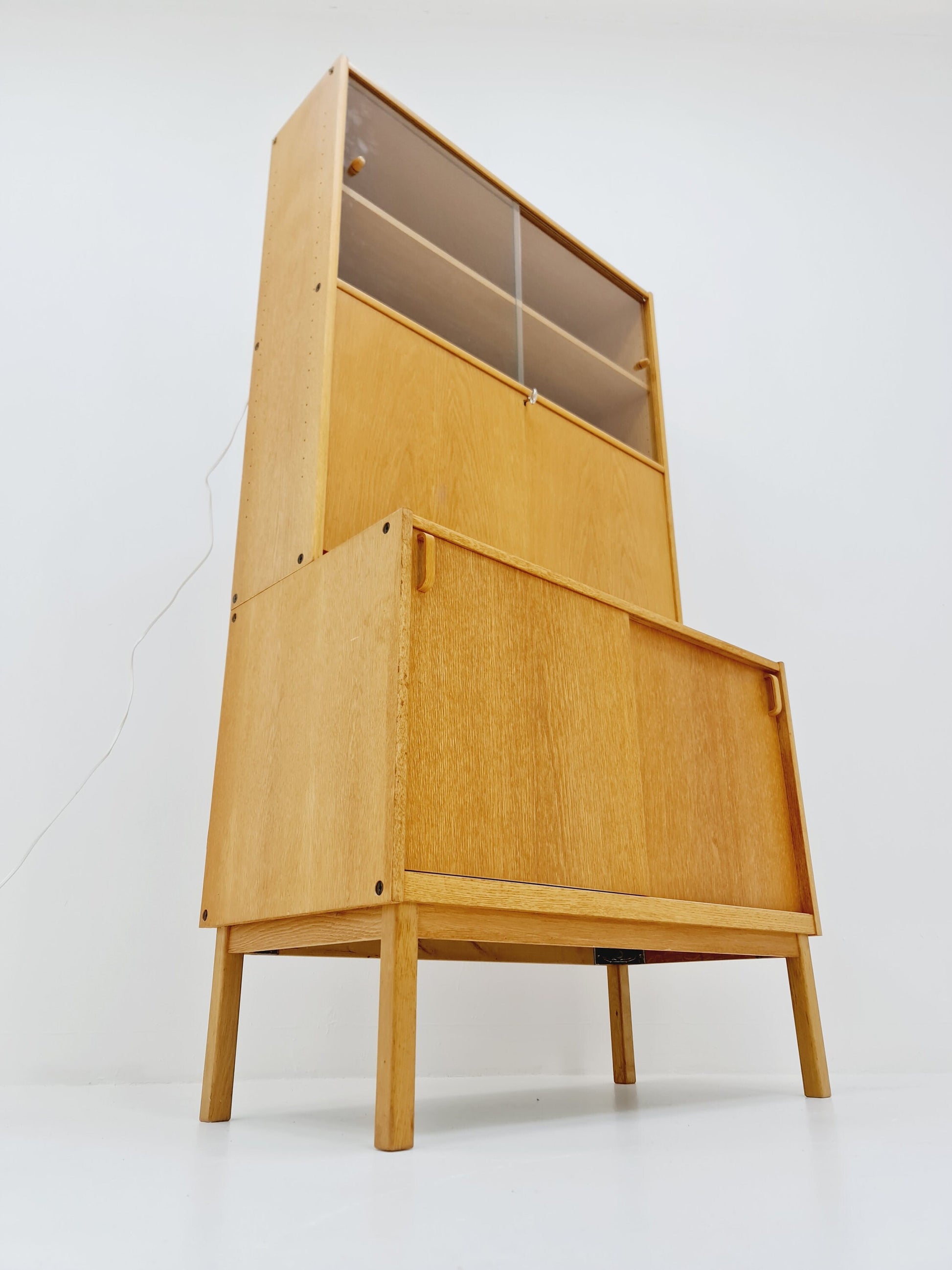 Swedish vintage cabinet with book case and bar oak by Fridhagen for Bodafors, 1960s
