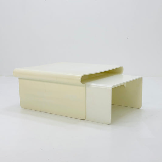 Space age white bent & lacquered wood Nesting/coffee tables, 1970's