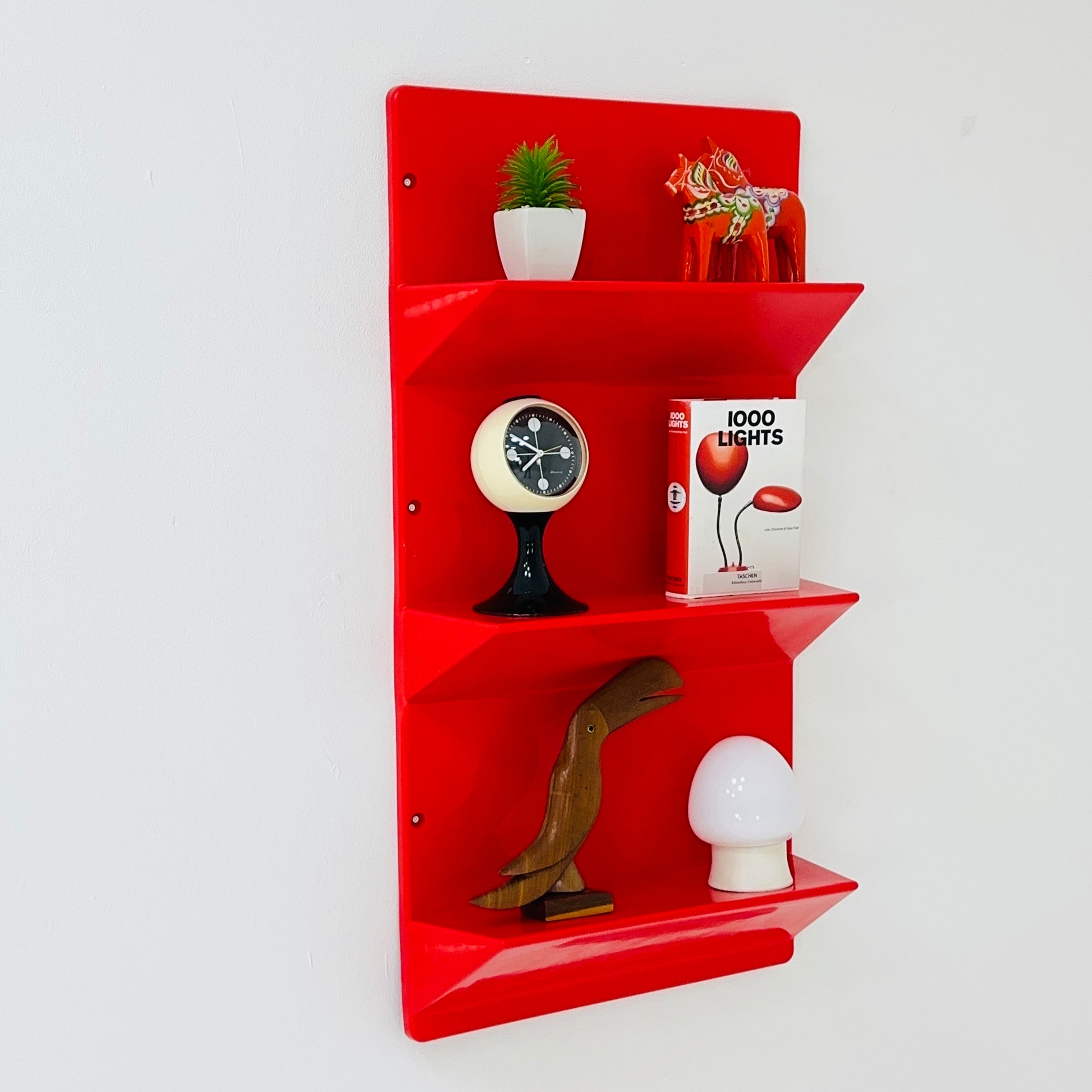 Space age Ikea red ‘Kämpe’ wall shelf 1970s